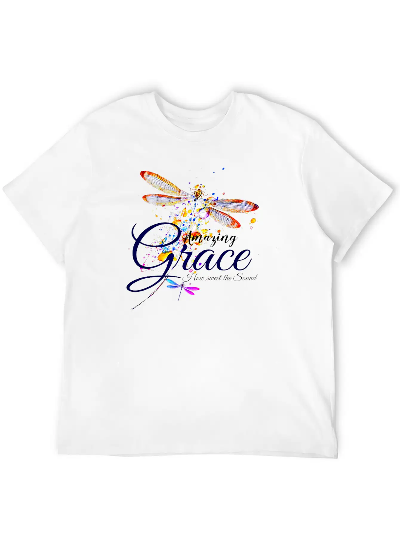 Amazing Grace Dragonfly Splatter Lightweight Cotton T-Shirt – Daily Comfort Graphic Shirt