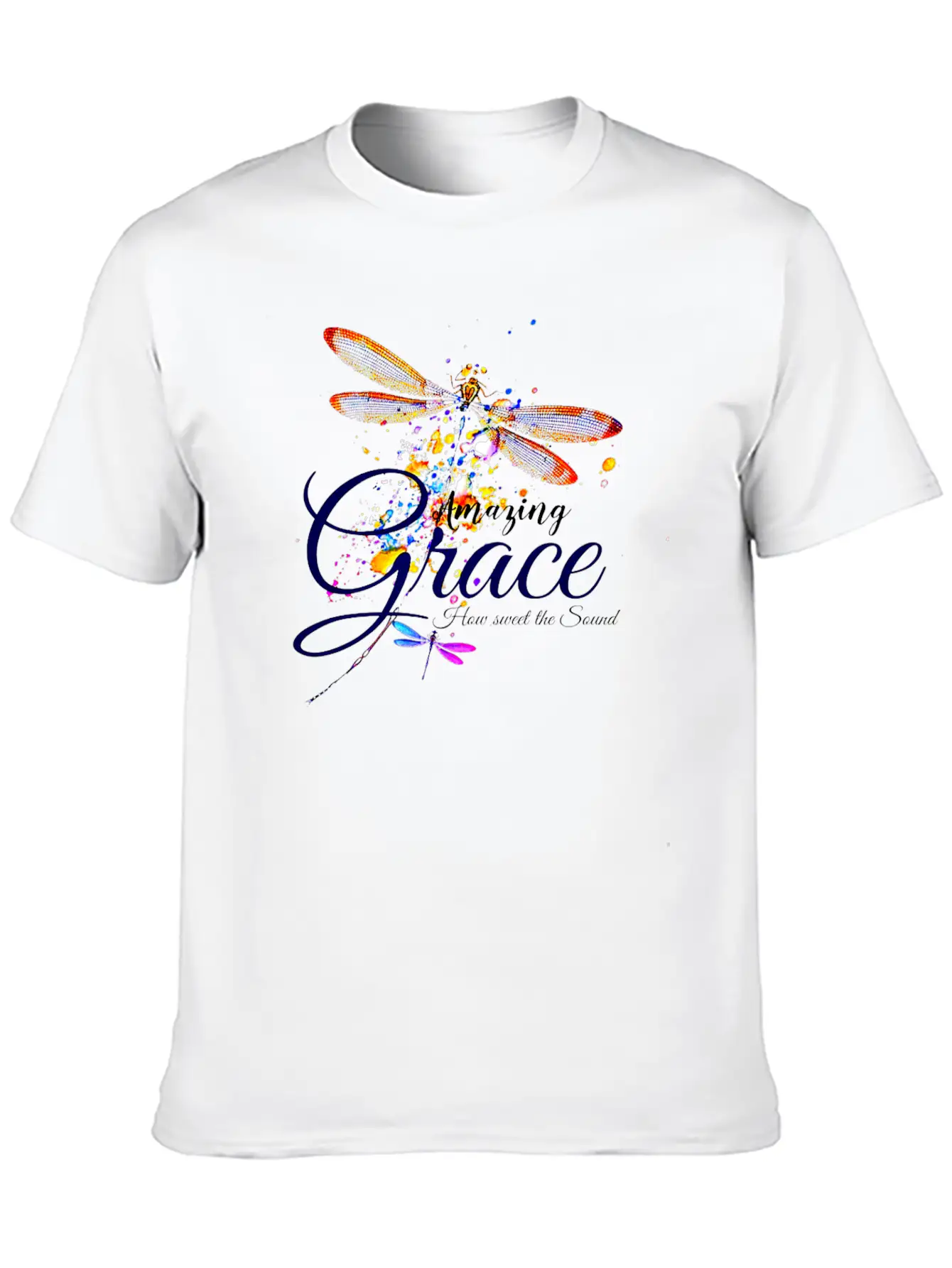 Amazing Grace Dragonfly Splatter Lightweight Cotton T-Shirt – Daily Comfort Graphic Shirt
