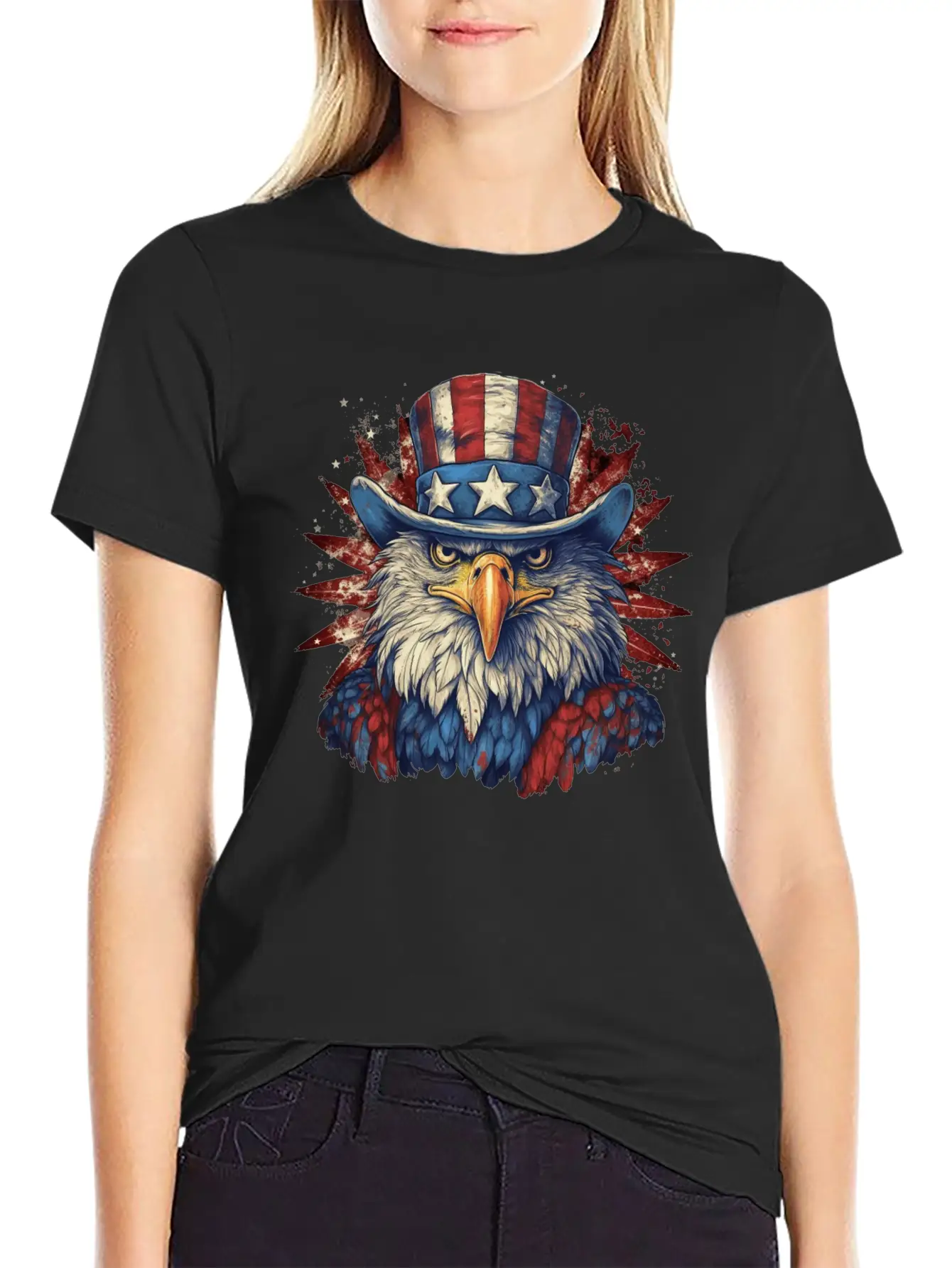 American Eagle 4th Of July Wearing Uncle Sam Hat Relaxed Everyday Tee – Lightweight And Durable Cotton