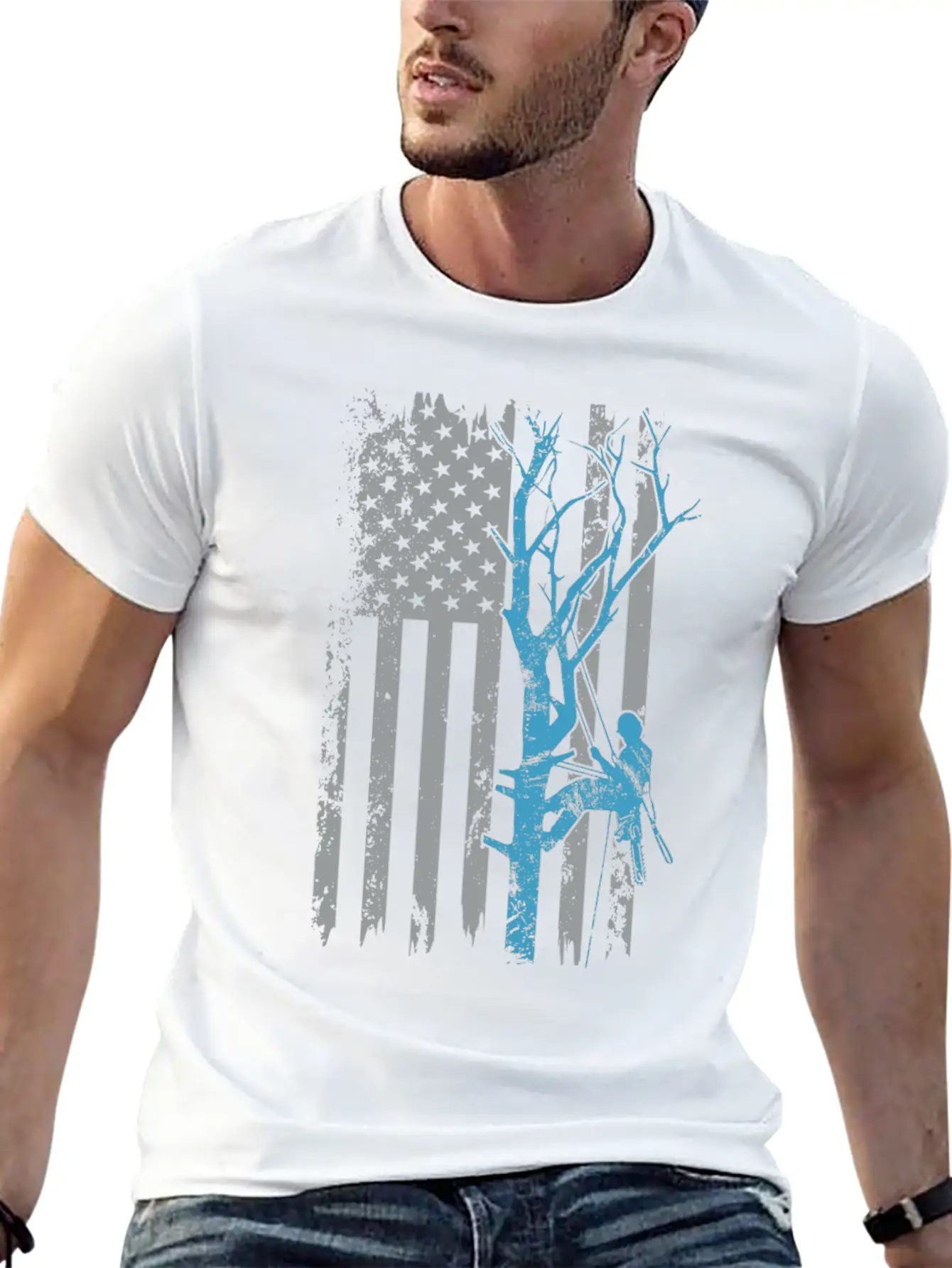 American Flag Arborist Gift For Men Cool Tree Love Stylish Everyday T-Shirt – Unisex Basic Cotton Tee