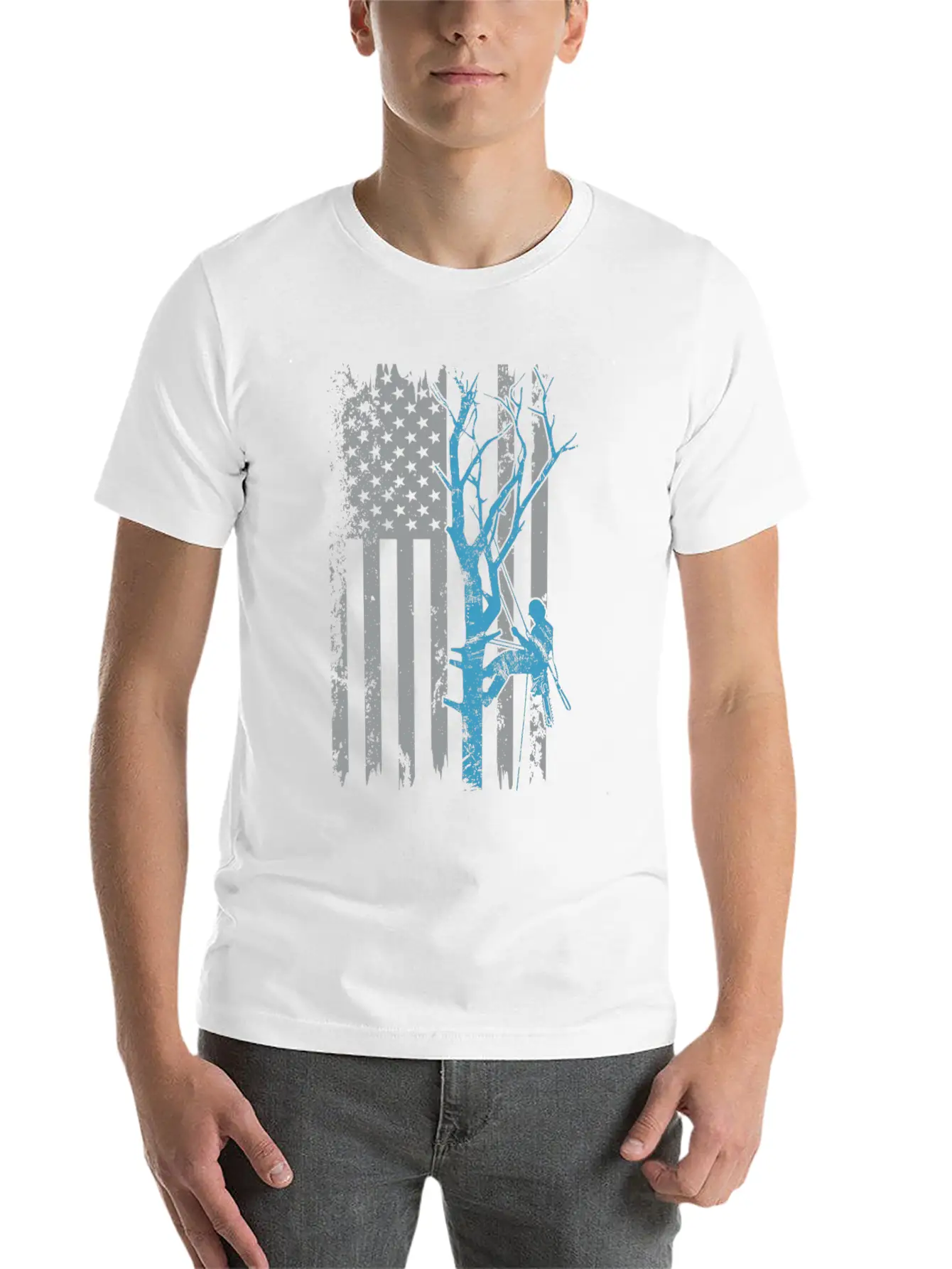 American Flag Arborist Gift For Men Cool Tree Love Stylish Everyday T-Shirt – Unisex Basic Cotton Tee