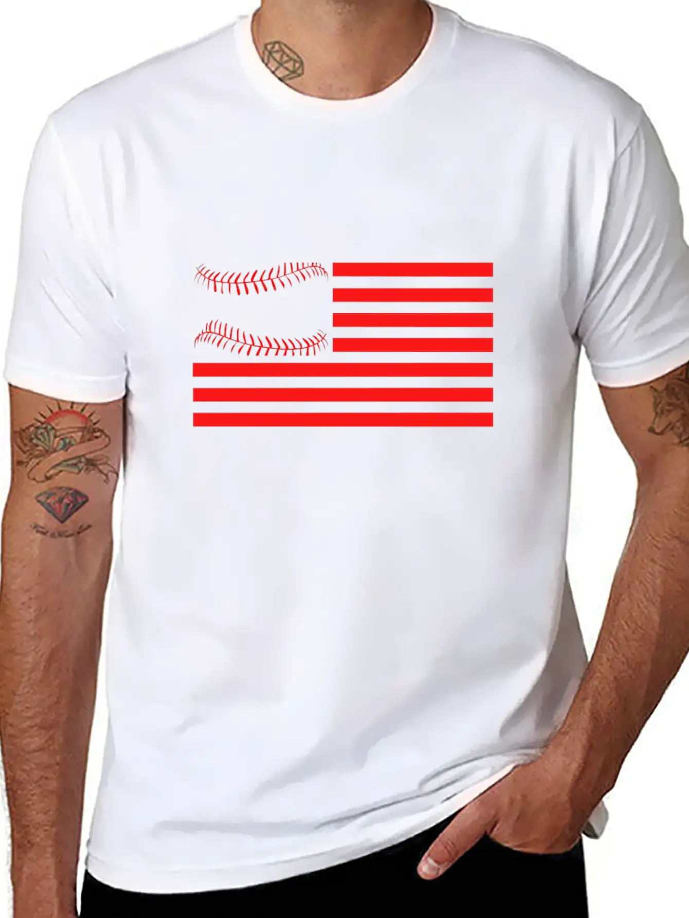 American Flag Baseball Design Relaxed Everyday Tee – Lightweight And Durable Cotton