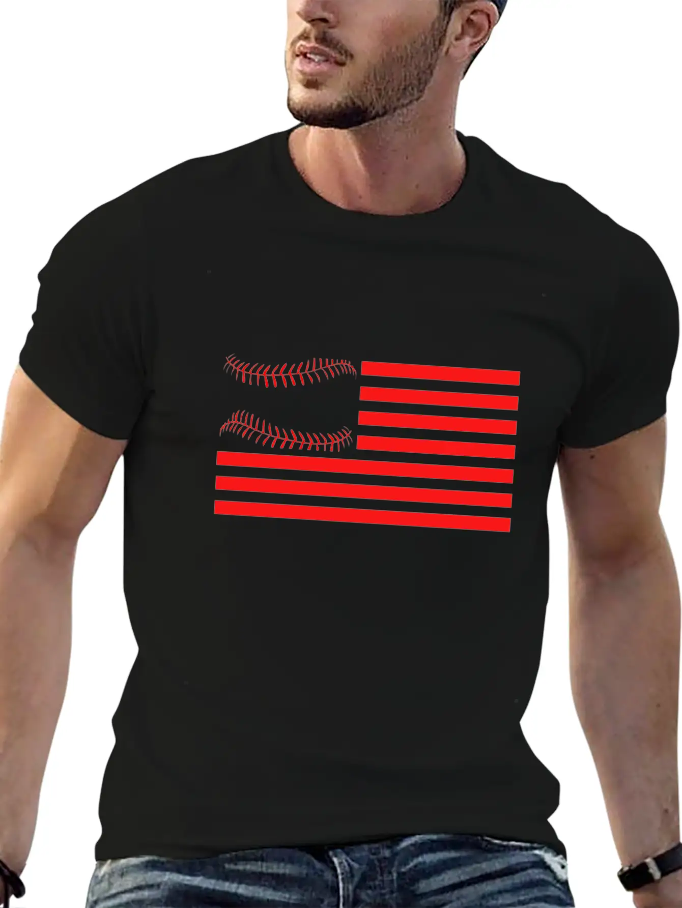 American Flag Baseball Design Relaxed Everyday Tee – Lightweight And Durable Cotton