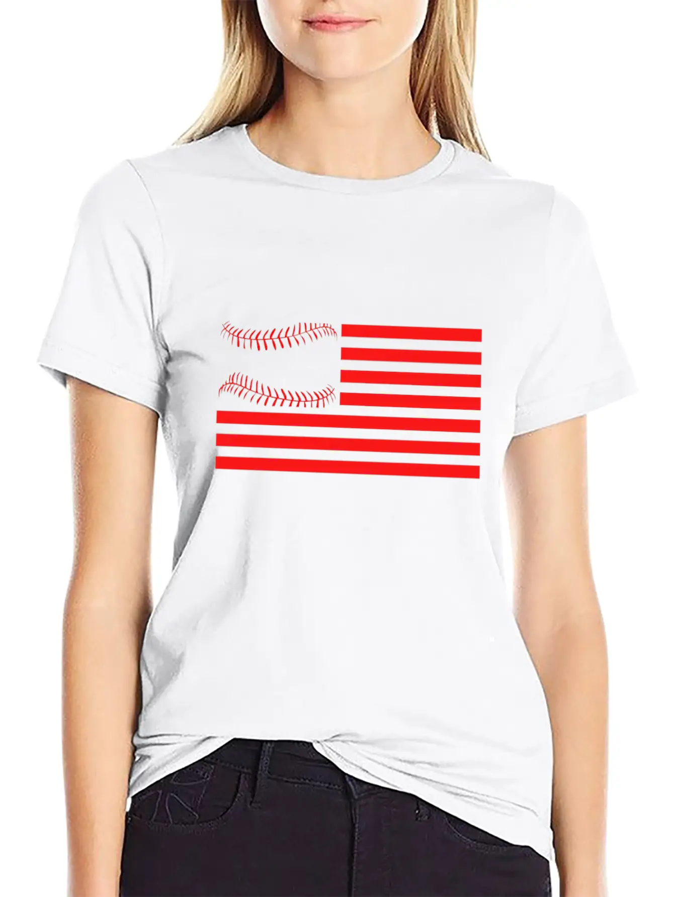 American Flag Baseball Design Relaxed Everyday Tee – Lightweight And Durable Cotton