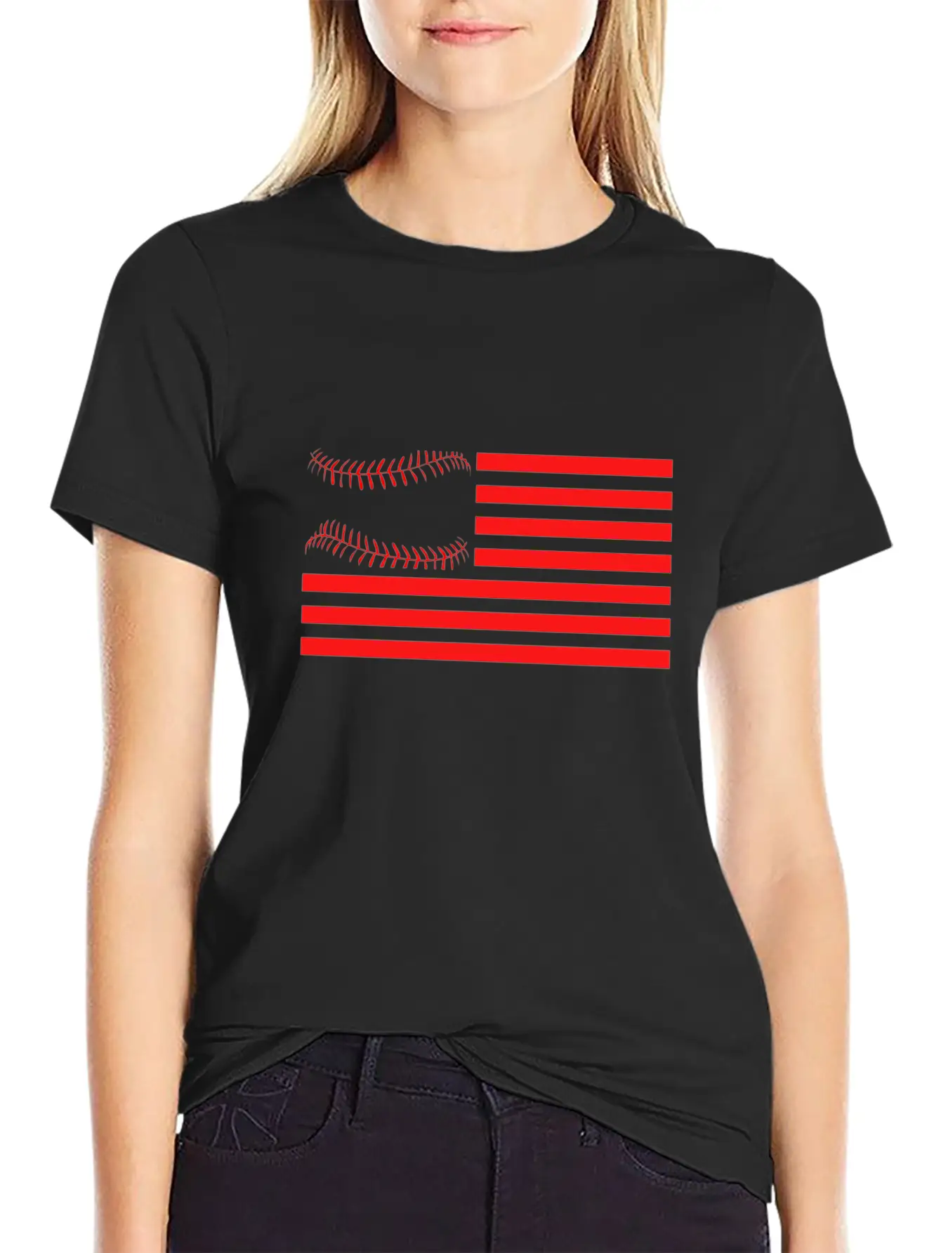 American Flag Baseball Design Relaxed Everyday Tee – Lightweight And Durable Cotton
