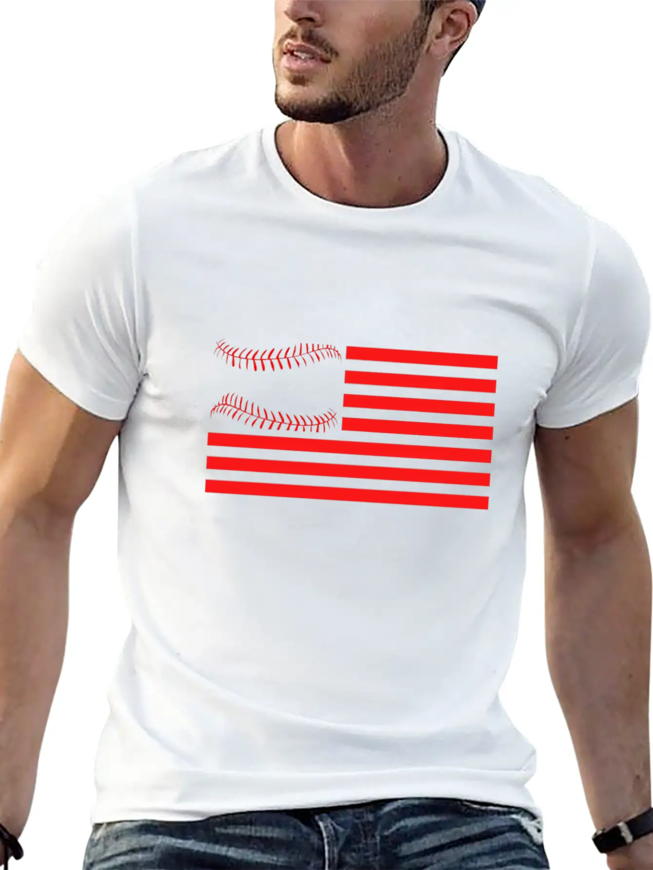 American Flag Baseball Design Relaxed Everyday Tee – Lightweight And Durable Cotton