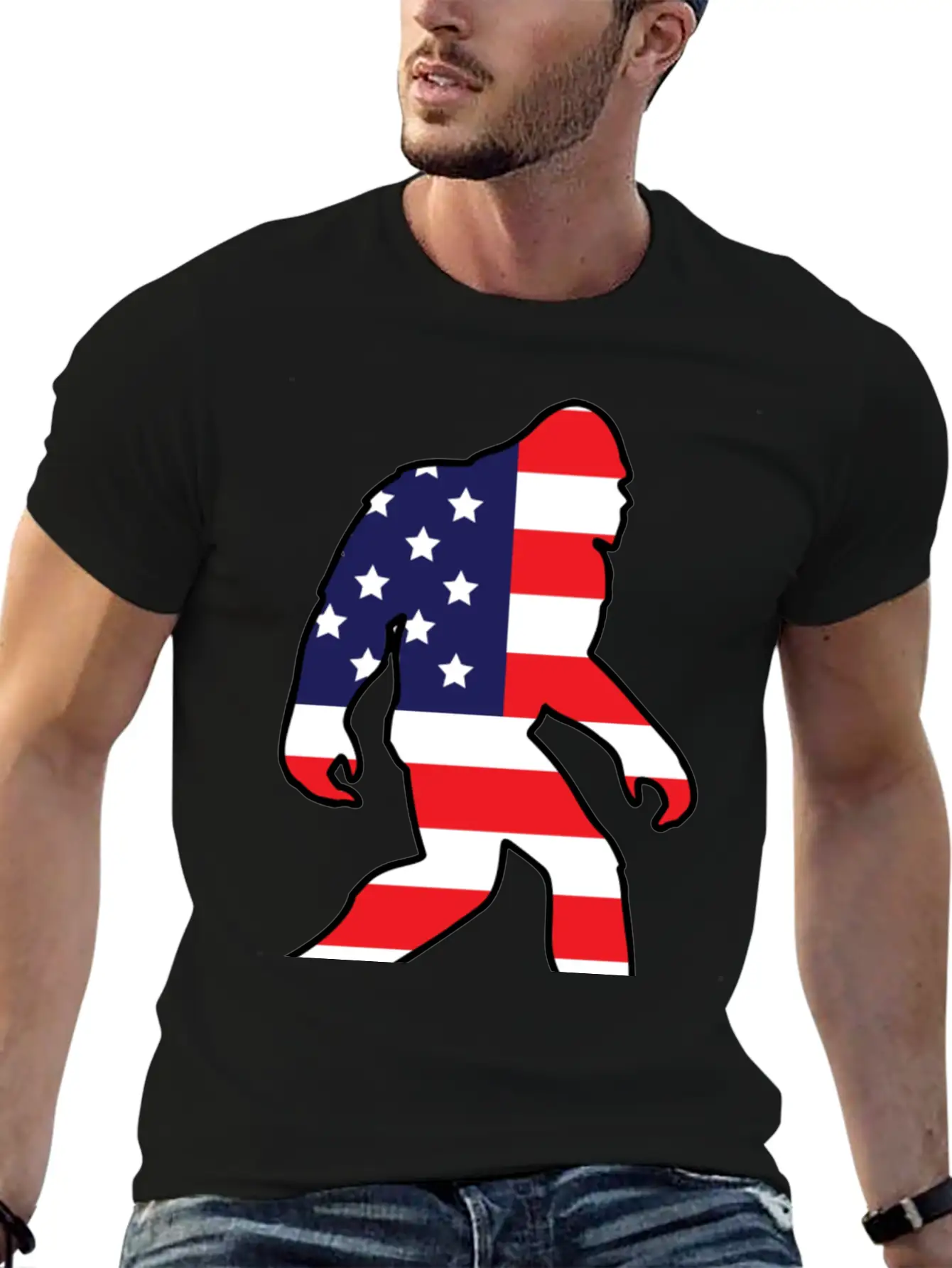American Flag Bigfoot Basic Graphic T-Shirt – Daily Comfort In Soft Cotton