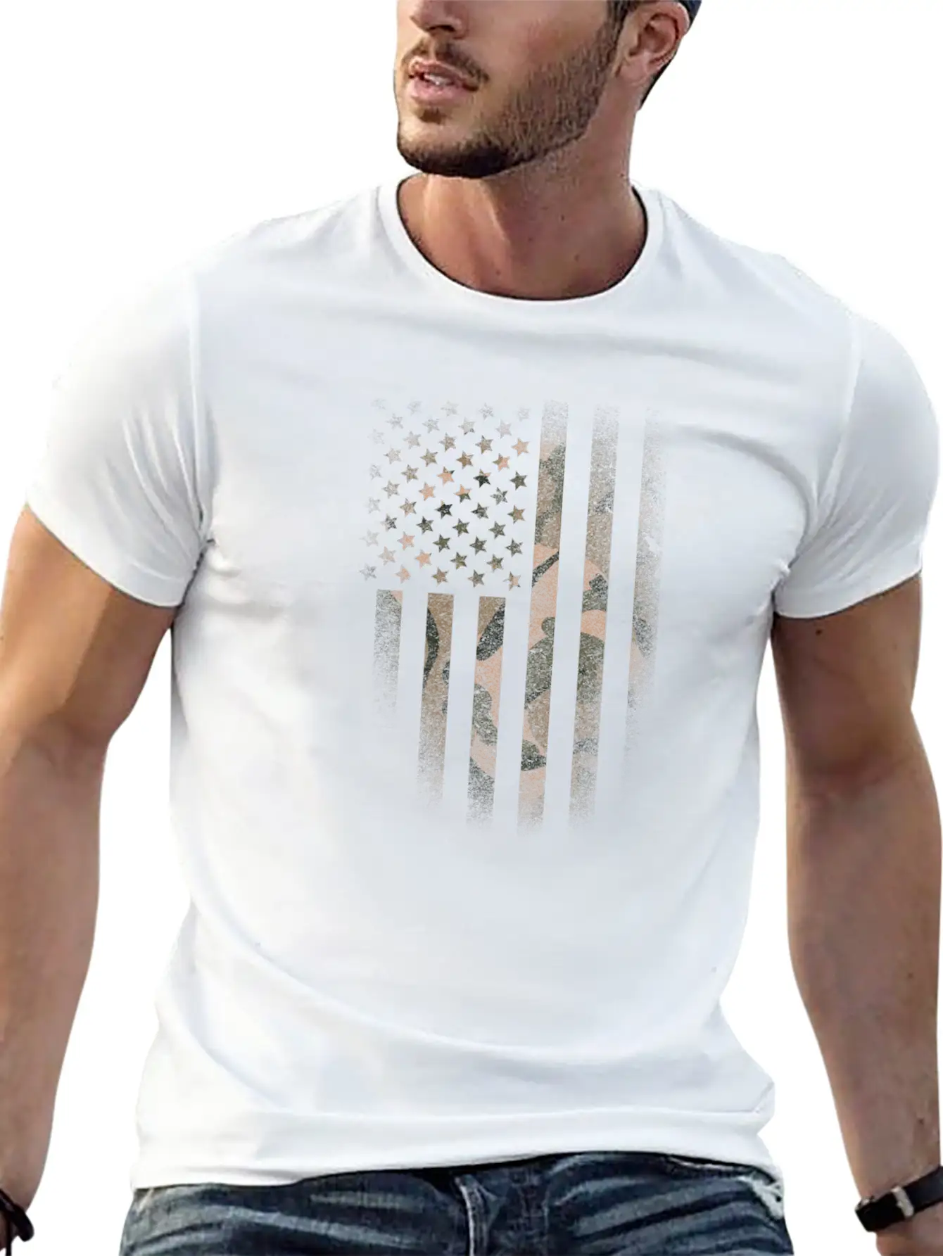 American Flag Military Tactical Camouflage Desert Lightweight Cotton T-Shirt – Daily Comfort Graphic Shirt