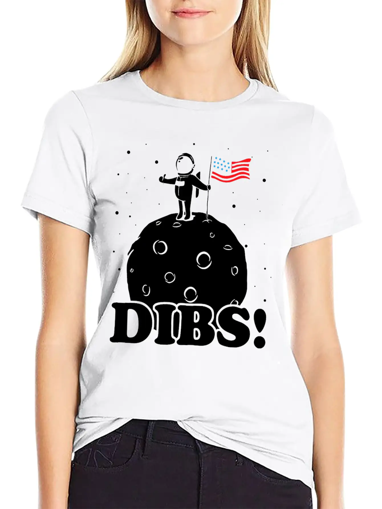 American Flag On Moon Unisex Casual T-Shirt – Clean Design For Daily Comfort