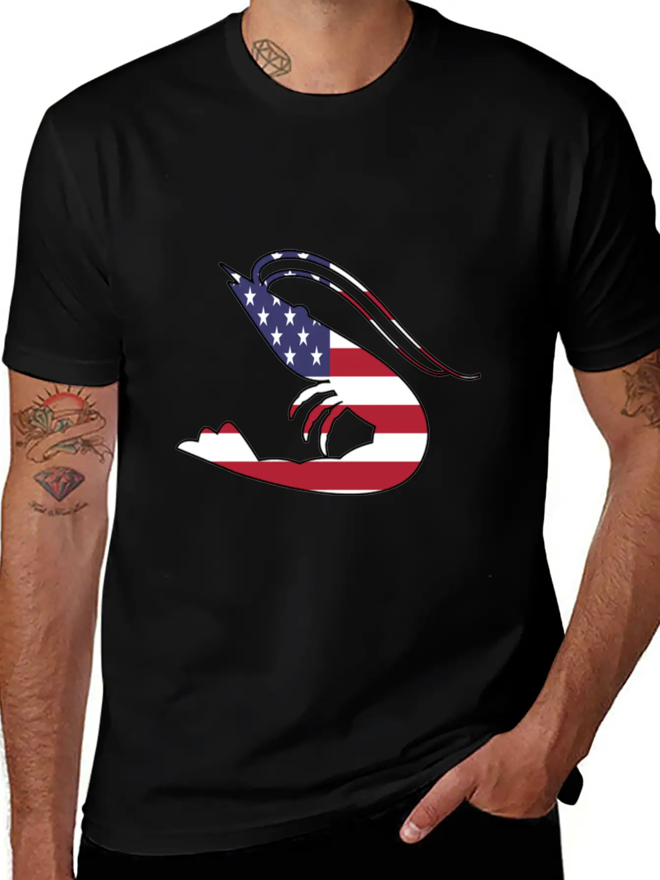 American Flag Shrimp Happy 4th Of July Modern Fit Casual T-Shirt – Clean And Versatile Design