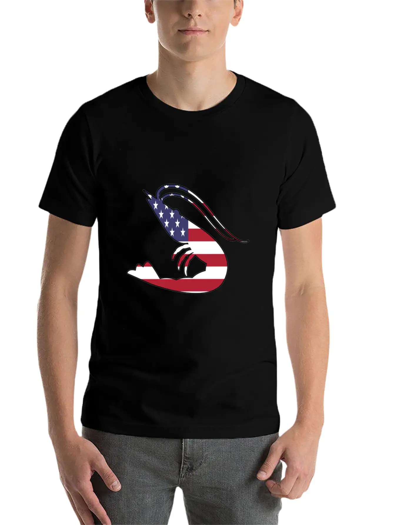 American Flag Shrimp Happy 4th Of July Modern Fit Casual T-Shirt – Clean And Versatile Design