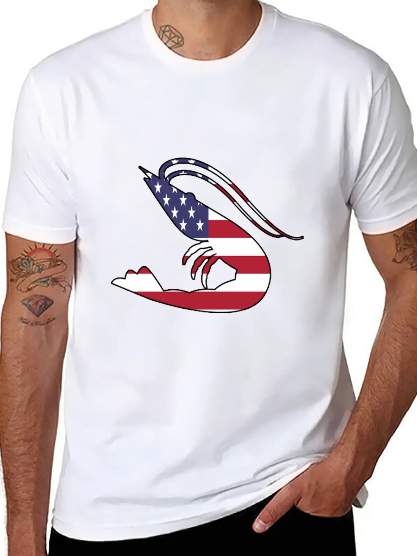 American Flag Shrimp Happy 4th Of July Modern Fit Casual T-Shirt – Clean And Versatile Design