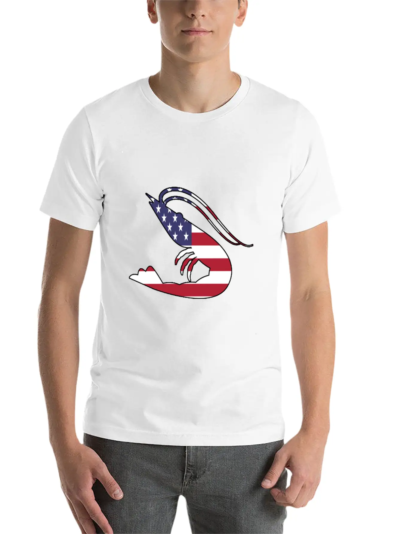 American Flag Shrimp Happy 4th Of July Modern Fit Casual T-Shirt – Clean And Versatile Design