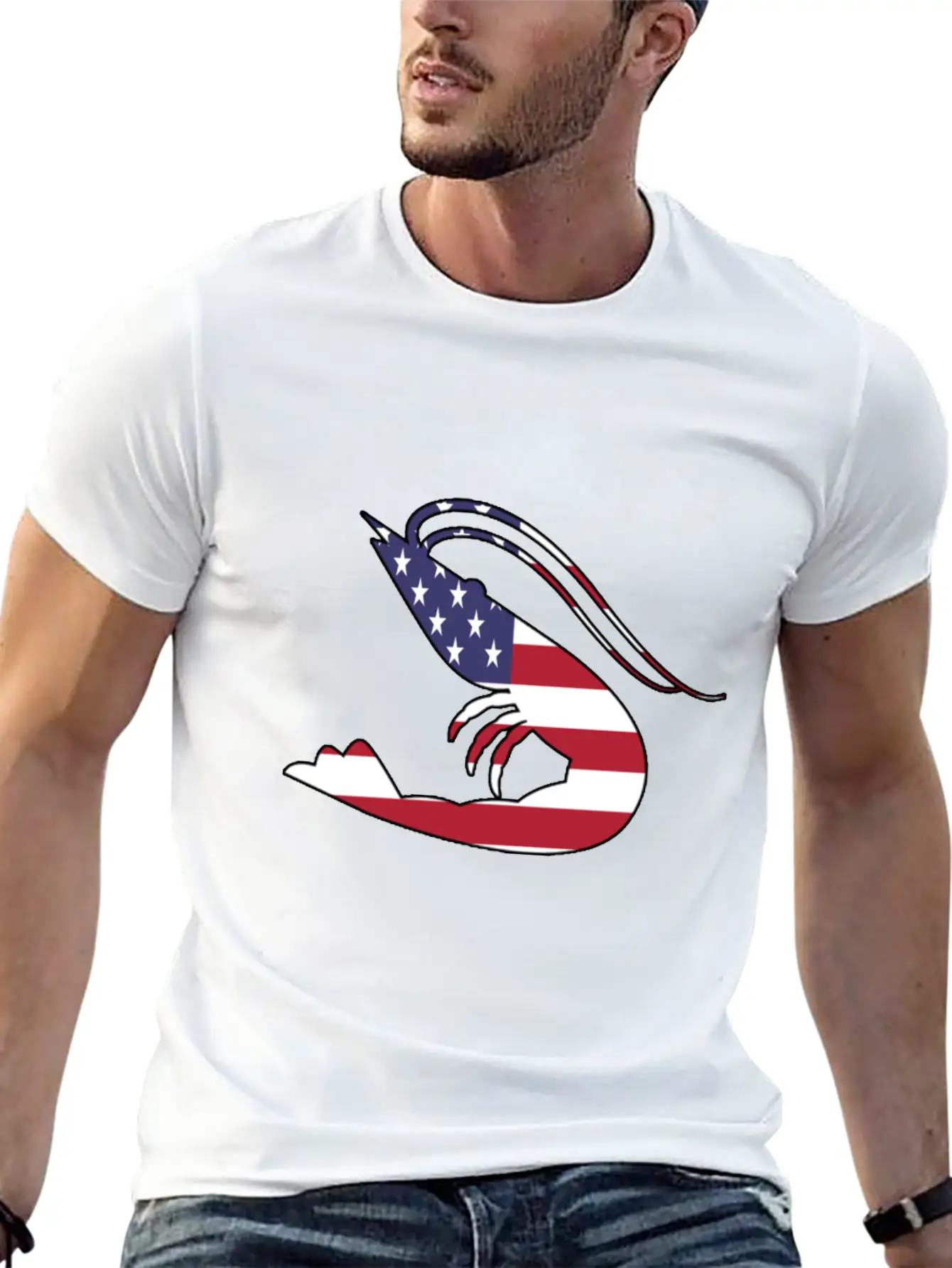 American Flag Shrimp Happy 4th Of July Modern Fit Casual T-Shirt – Clean And Versatile Design