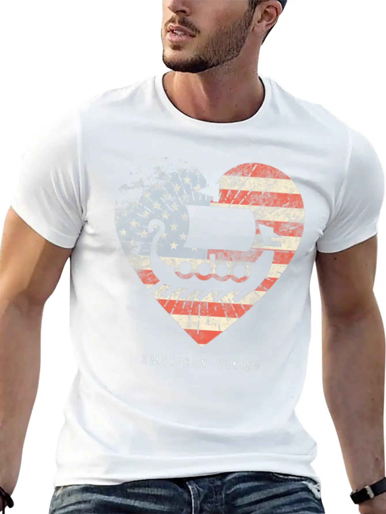American Flag Viking Boat Unisex Casual T-Shirt – Clean Design For Daily Comfort