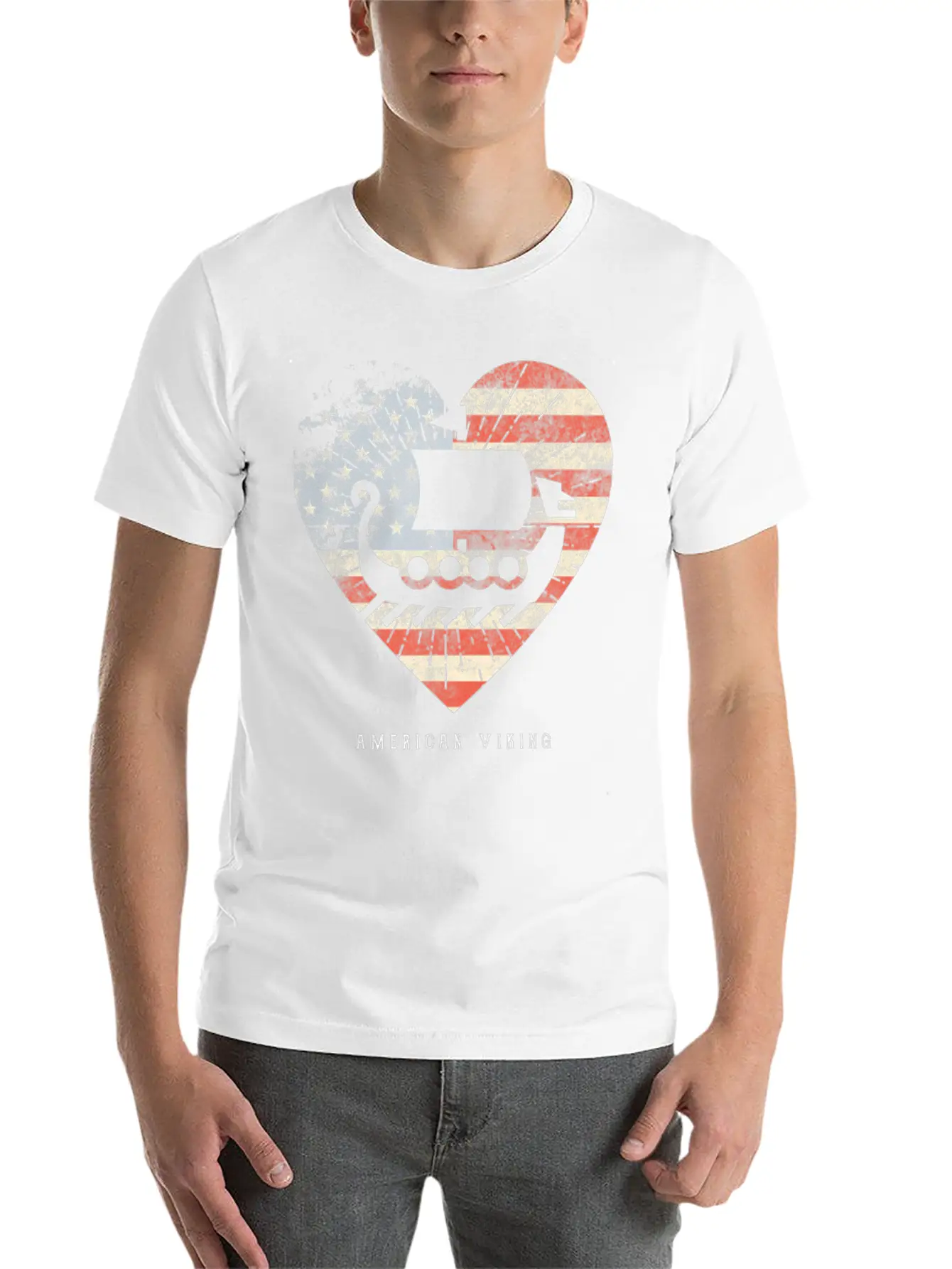 American Flag Viking Boat Unisex Casual T-Shirt – Clean Design For Daily Comfort