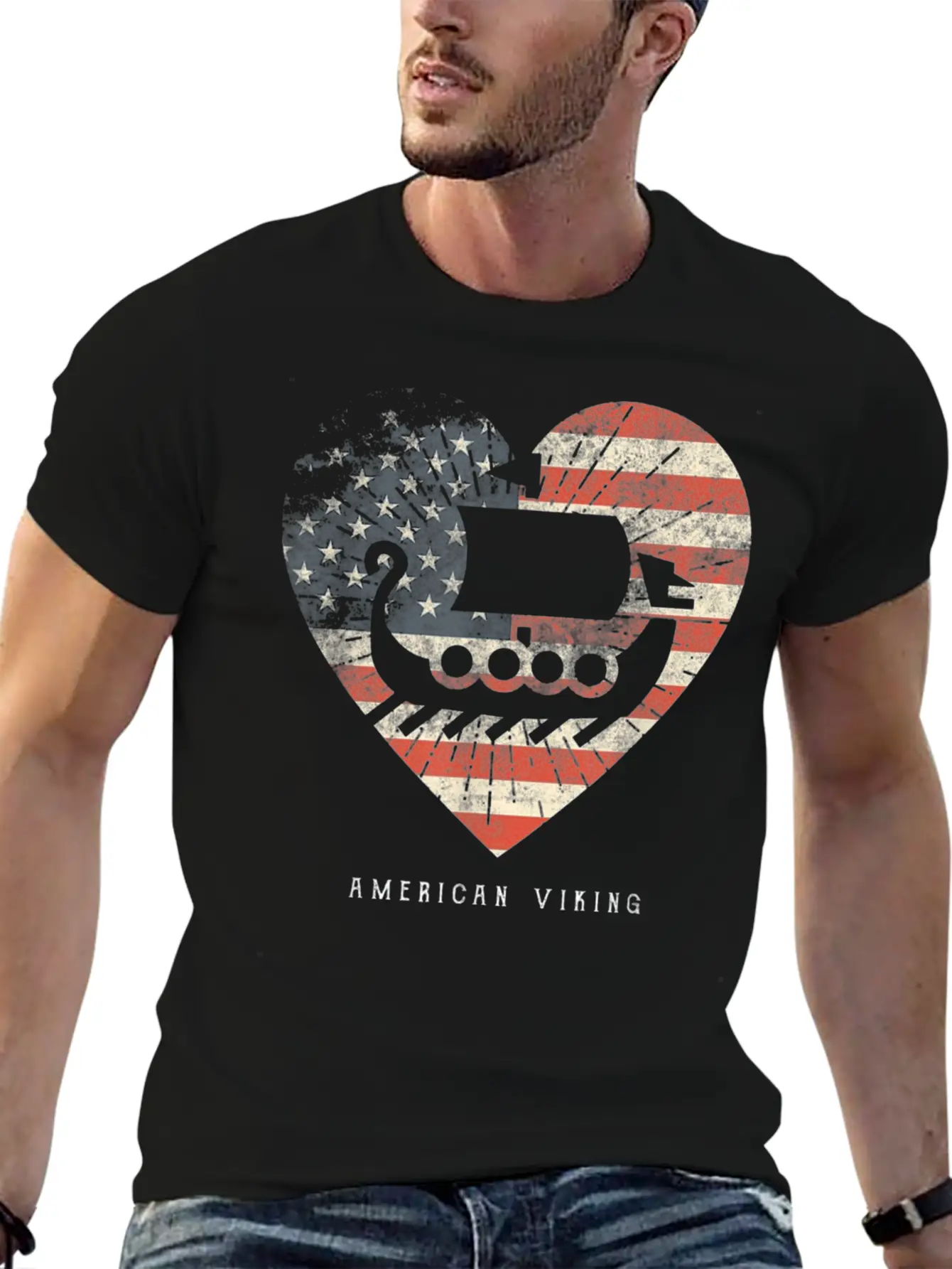 American Flag Viking Boat Unisex Casual T-Shirt – Clean Design For Daily Comfort