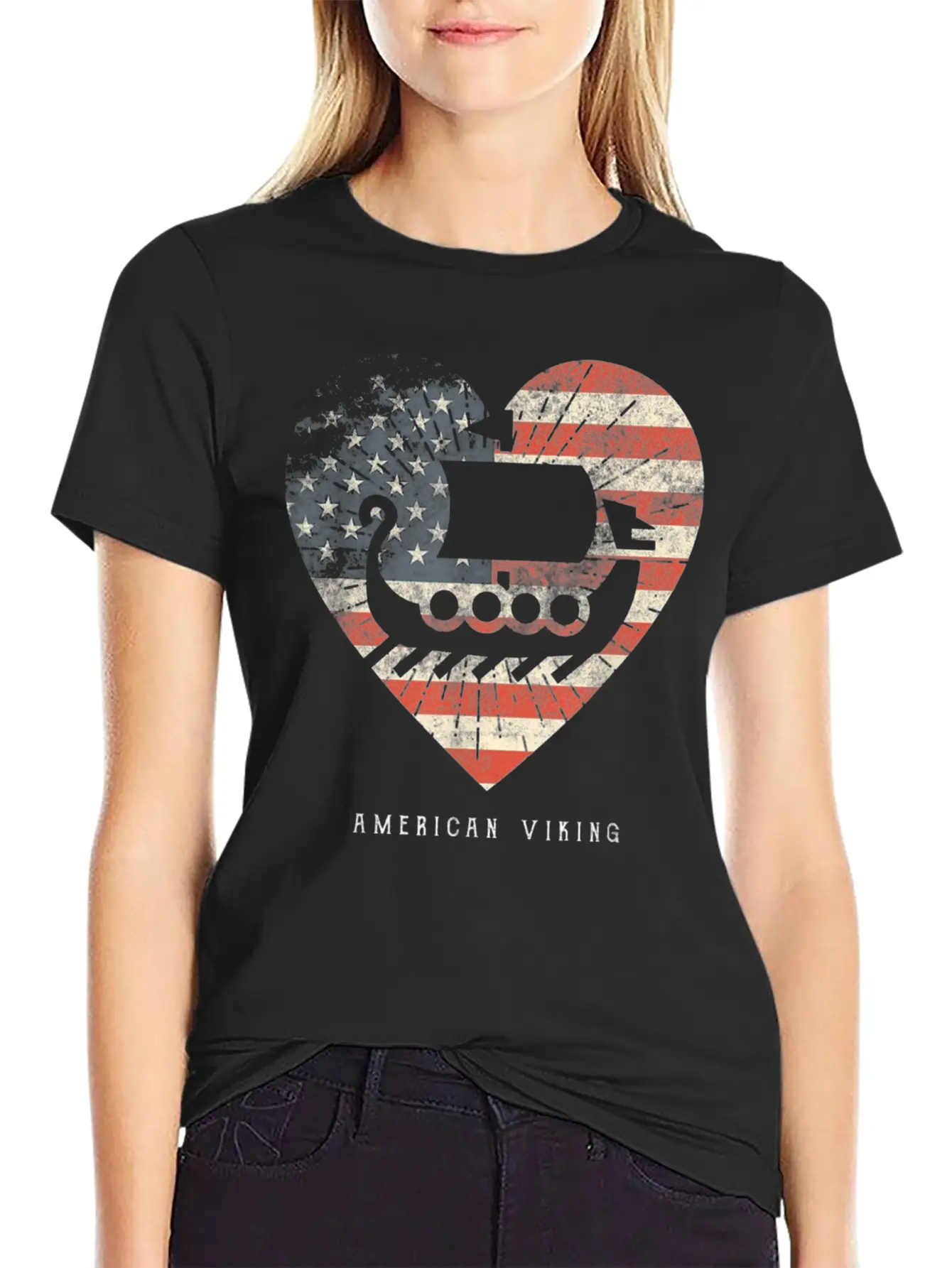 American Flag Viking Boat Unisex Casual T-Shirt – Clean Design For Daily Comfort