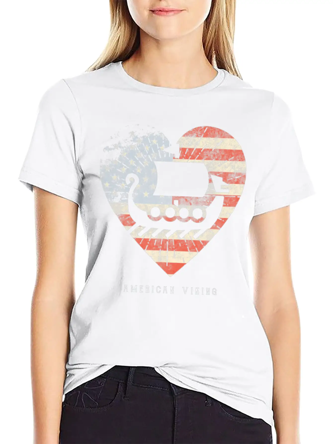 American Flag Viking Boat Unisex Casual T-Shirt – Clean Design For Daily Comfort