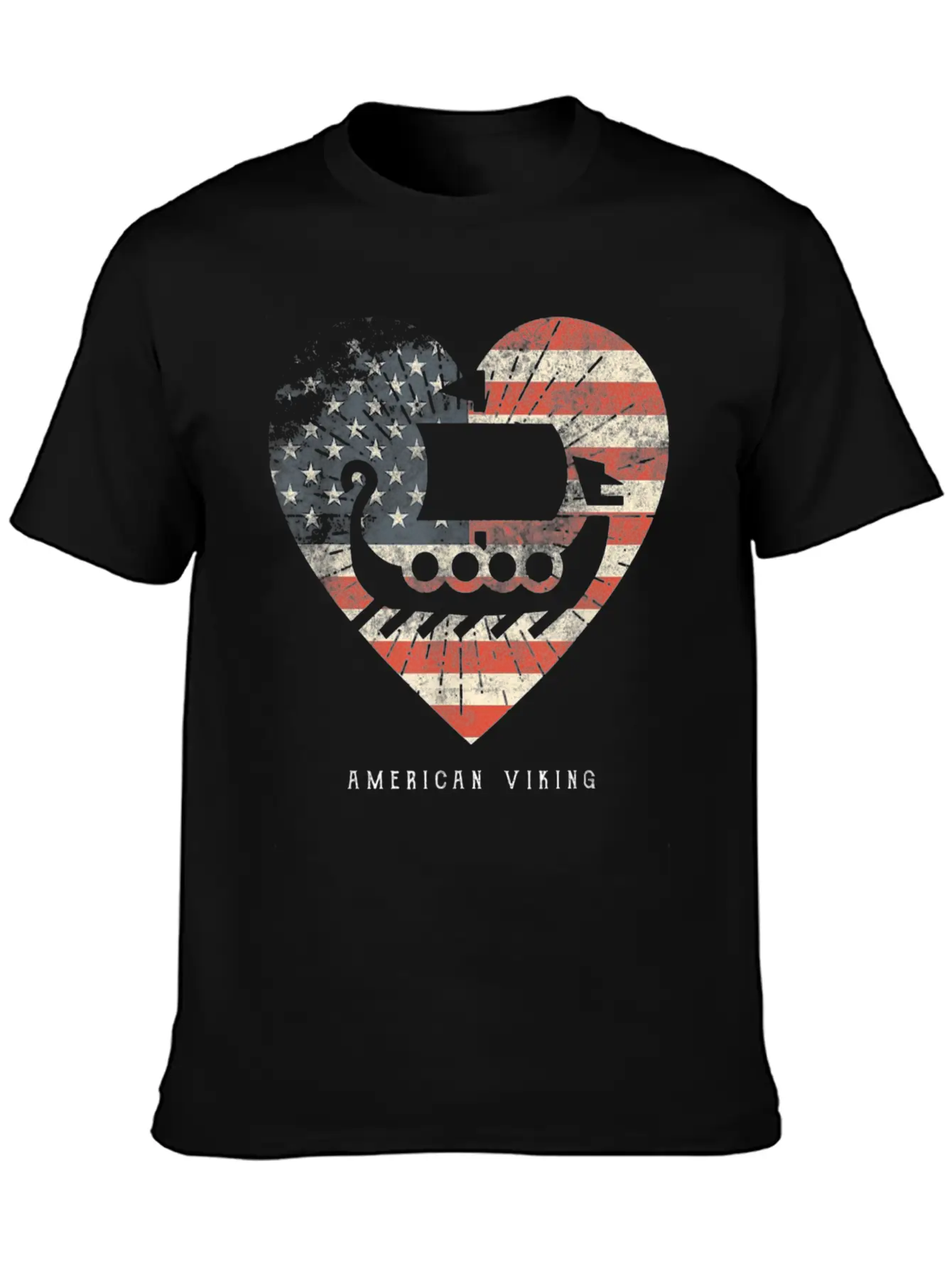 American Flag Viking Boat Unisex Casual T-Shirt – Clean Design For Daily Comfort