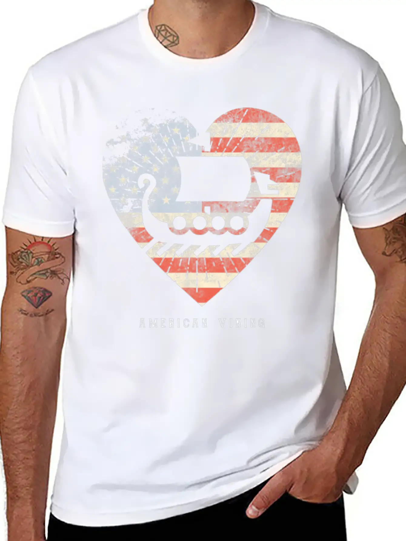 American Flag Viking Boat Unisex Casual T-Shirt – Clean Design For Daily Comfort