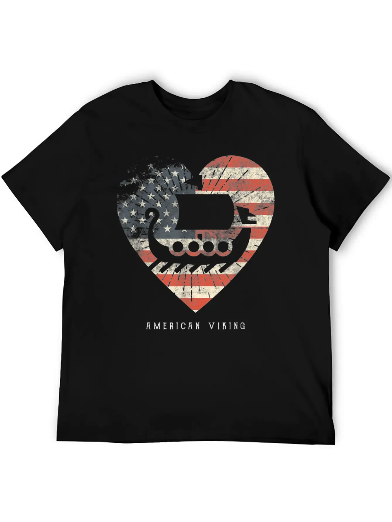 American Flag Viking Boat Unisex Casual T-Shirt – Clean Design For Daily Comfort