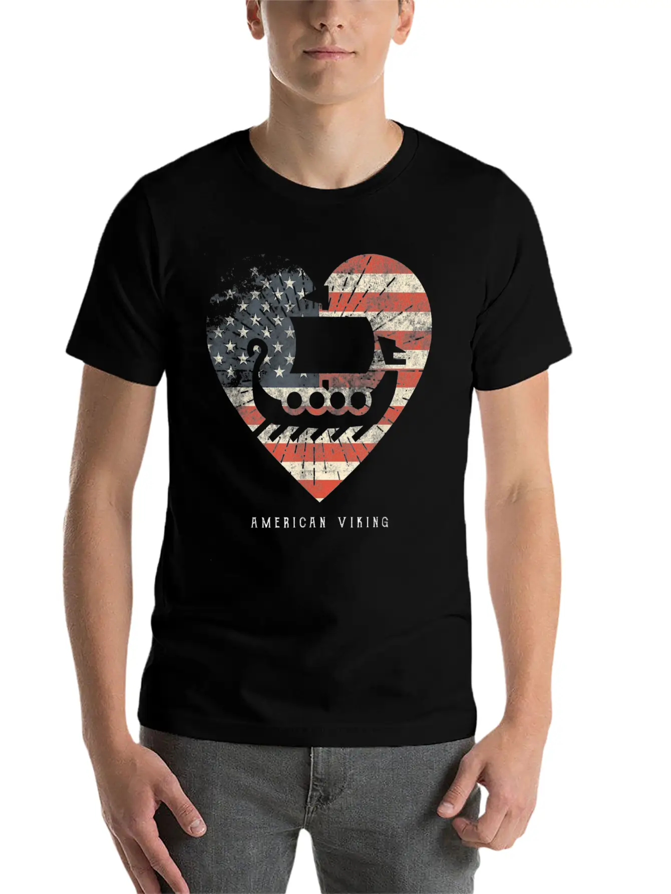 American Flag Viking Boat Unisex Casual T-Shirt – Clean Design For Daily Comfort