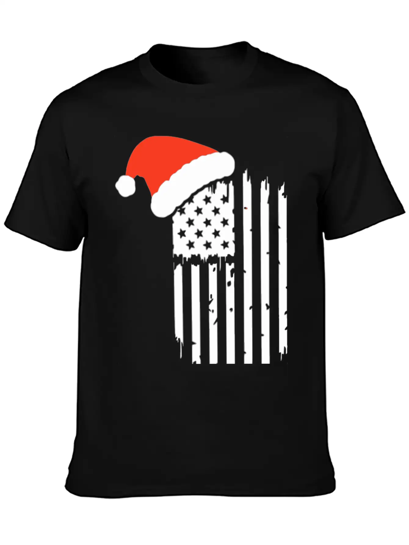 American Flag With Christmas Hat Lightweight Cotton T-Shirt – Daily Comfort Graphic Shirt