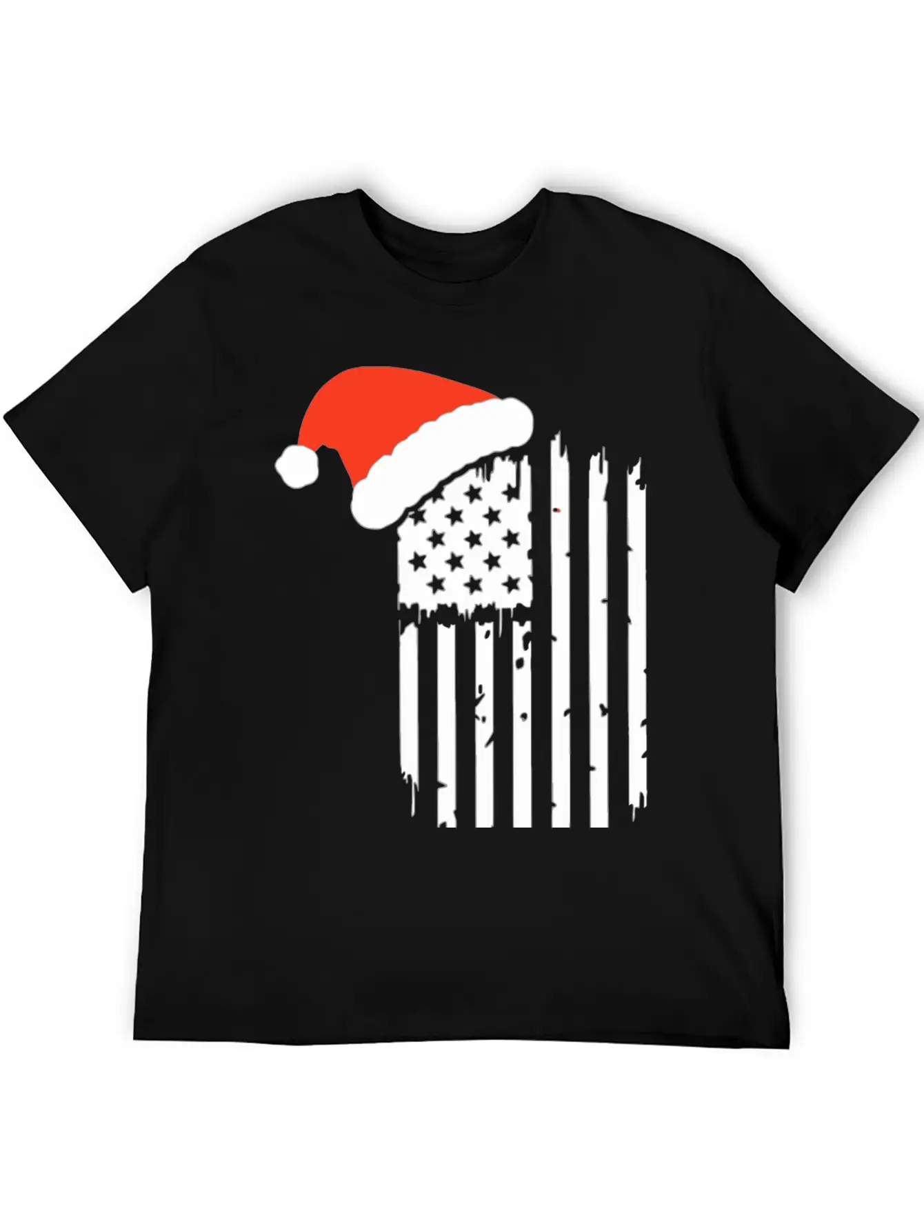 American Flag With Christmas Hat Lightweight Cotton T-Shirt – Daily Comfort Graphic Shirt