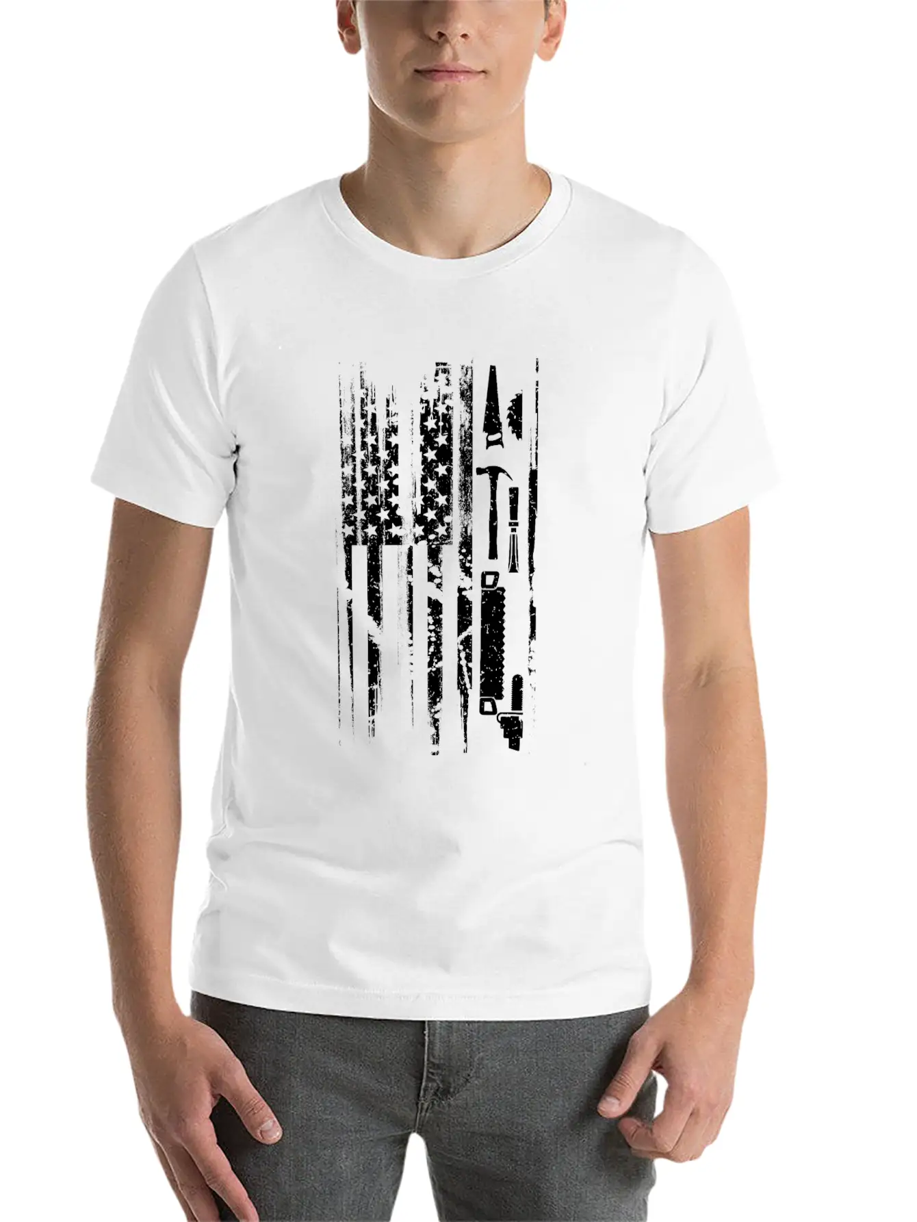 American Flag Woodworking Gift Design Carpenter Lightweight Cotton T-Shirt – Daily Comfort Graphic Shirt