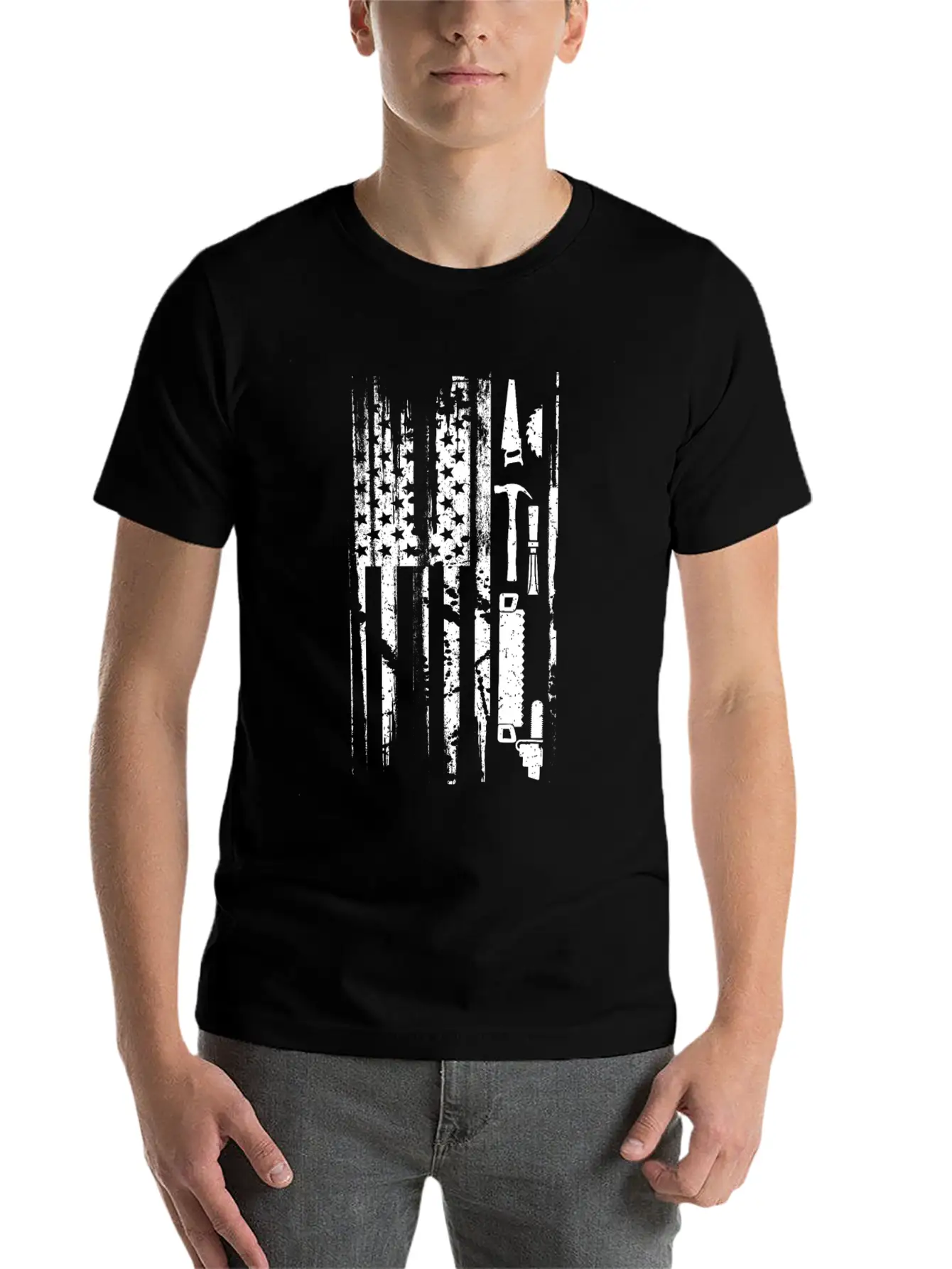 American Flag Woodworking Gift Design Carpenter Lightweight Cotton T-Shirt – Daily Comfort Graphic Shirt
