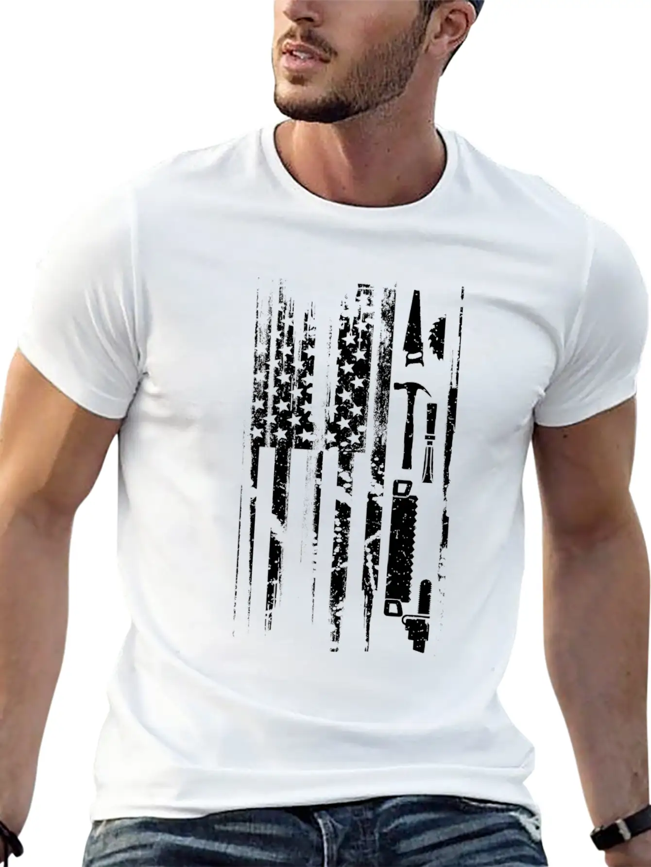 American Flag Woodworking Gift Design Carpenter Lightweight Cotton T-Shirt – Daily Comfort Graphic Shirt