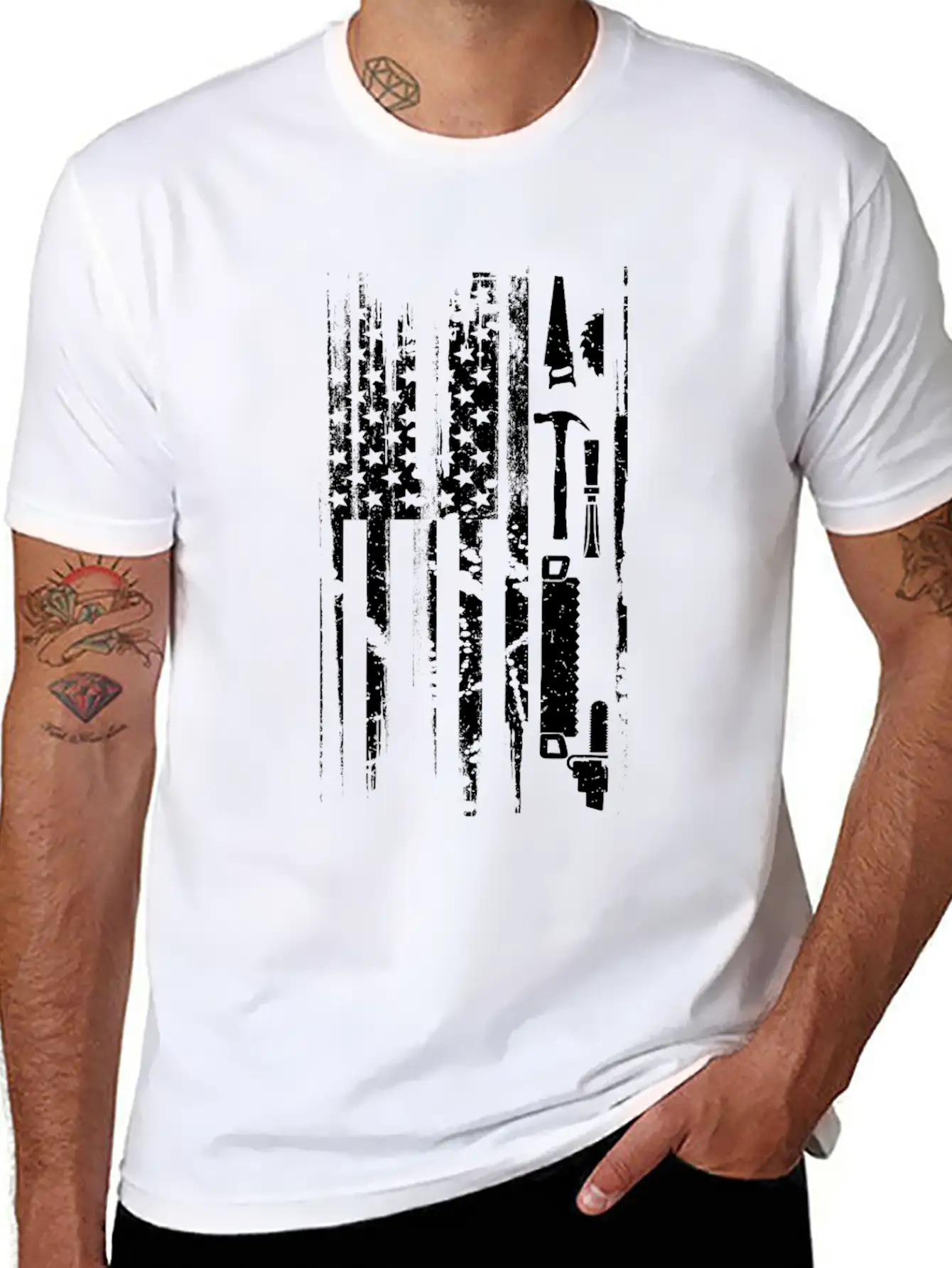 American Flag Woodworking Gift Design Carpenter Lightweight Cotton T-Shirt – Daily Comfort Graphic Shirt