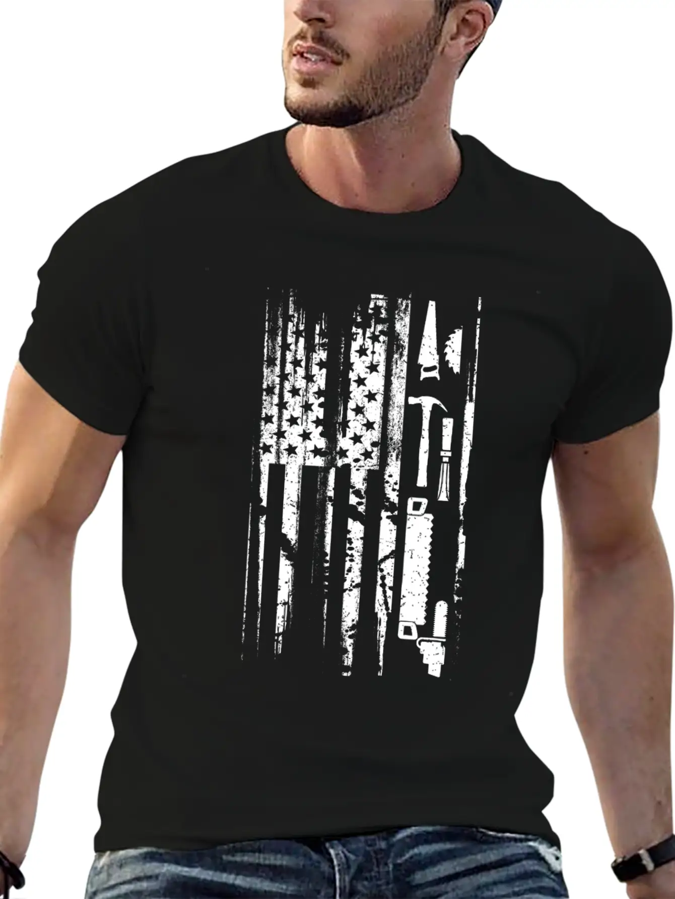 American Flag Woodworking Gift Design Carpenter Lightweight Cotton T-Shirt – Daily Comfort Graphic Shirt
