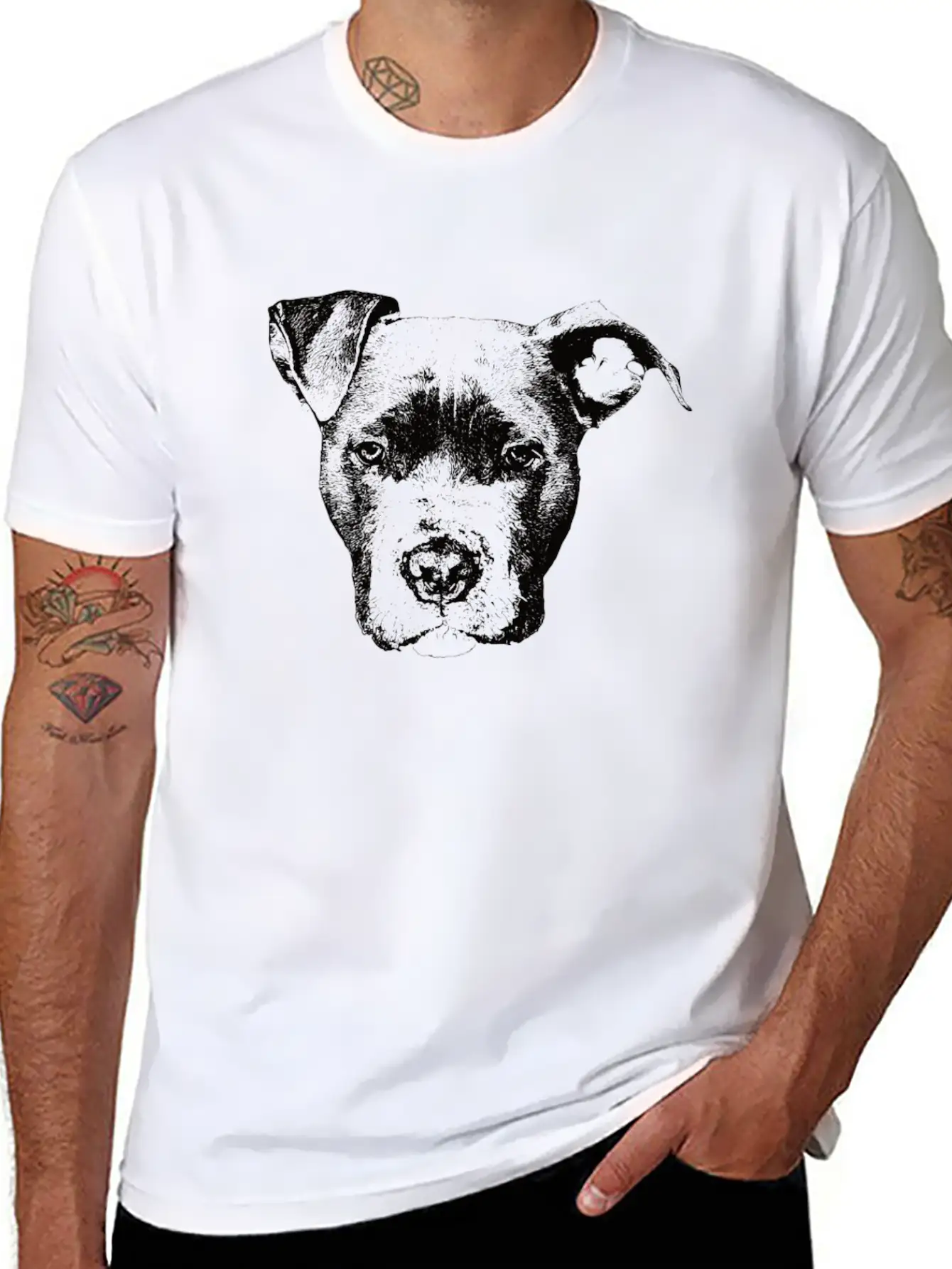 American Pit Bull Terrier Face Design - A Pittie Christmas Gift Stylish Everyday T-Shirt – Unisex Basic Cotton Tee