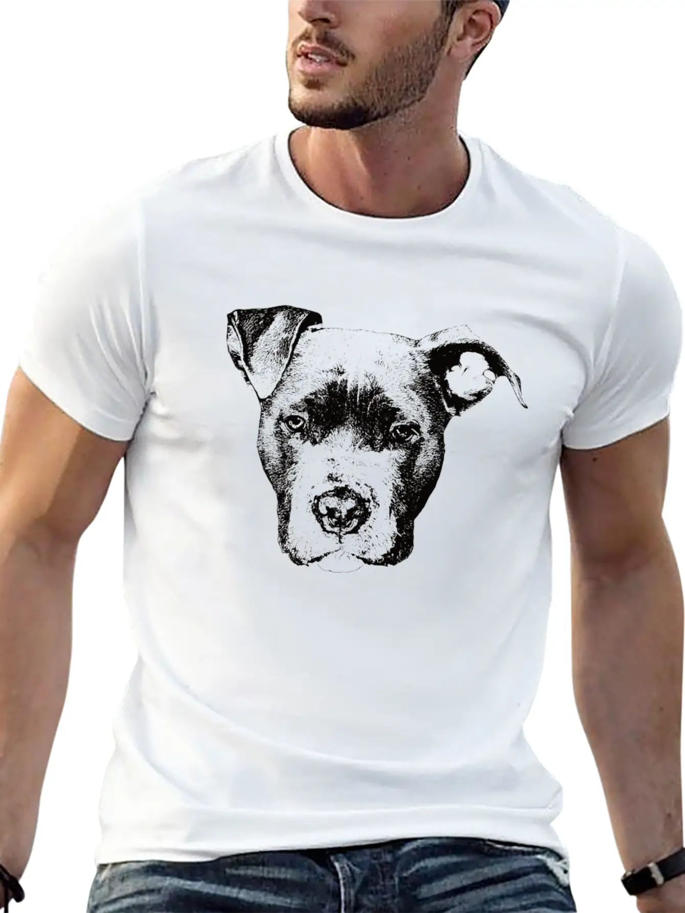 American Pit Bull Terrier Face Design - A Pittie Christmas Gift Unisex Casual T-Shirt ��� Clean Design For Daily Comfort