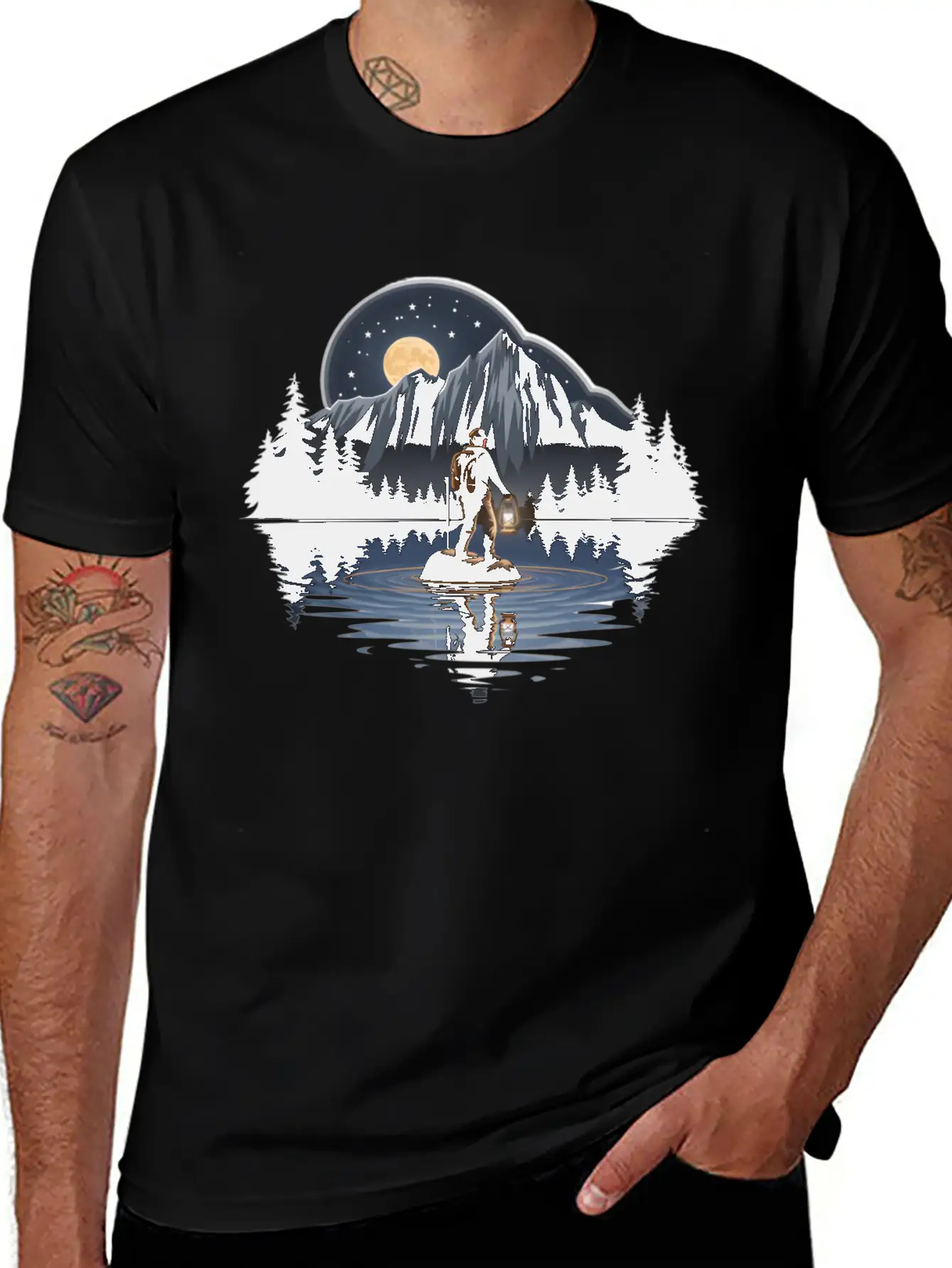An Explorer Standing On A Rock With A Tent Lightweight Cotton T-Shirt – Daily Comfort Graphic Shirt
