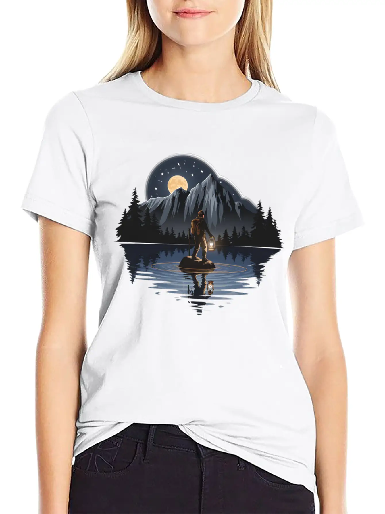 An Explorer Standing On A Rock With A Tent Lightweight Cotton T-Shirt – Daily Comfort Graphic Shirt