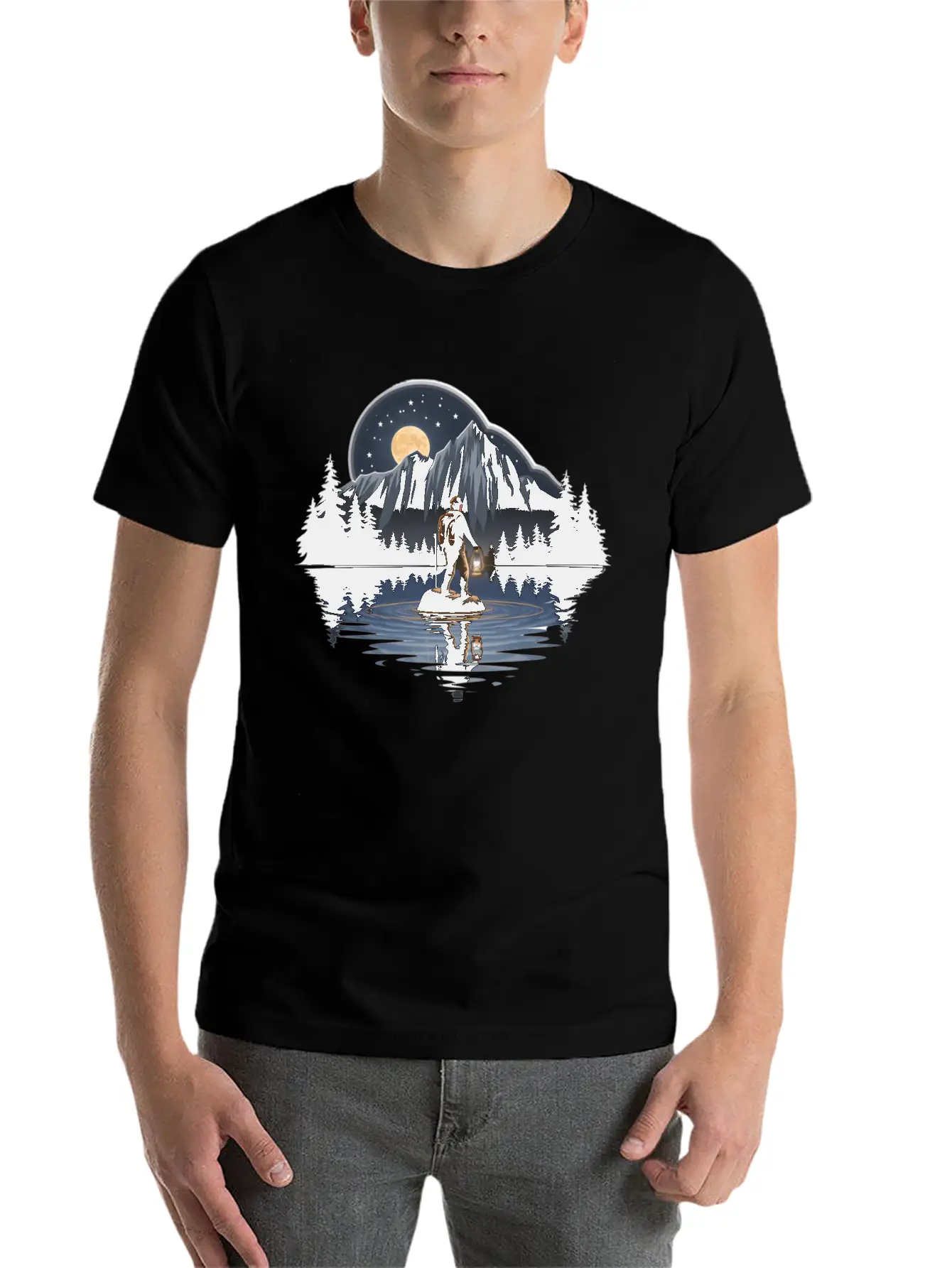 An Explorer Standing On A Rock With A Tent Lightweight Cotton T-Shirt – Daily Comfort Graphic Shirt