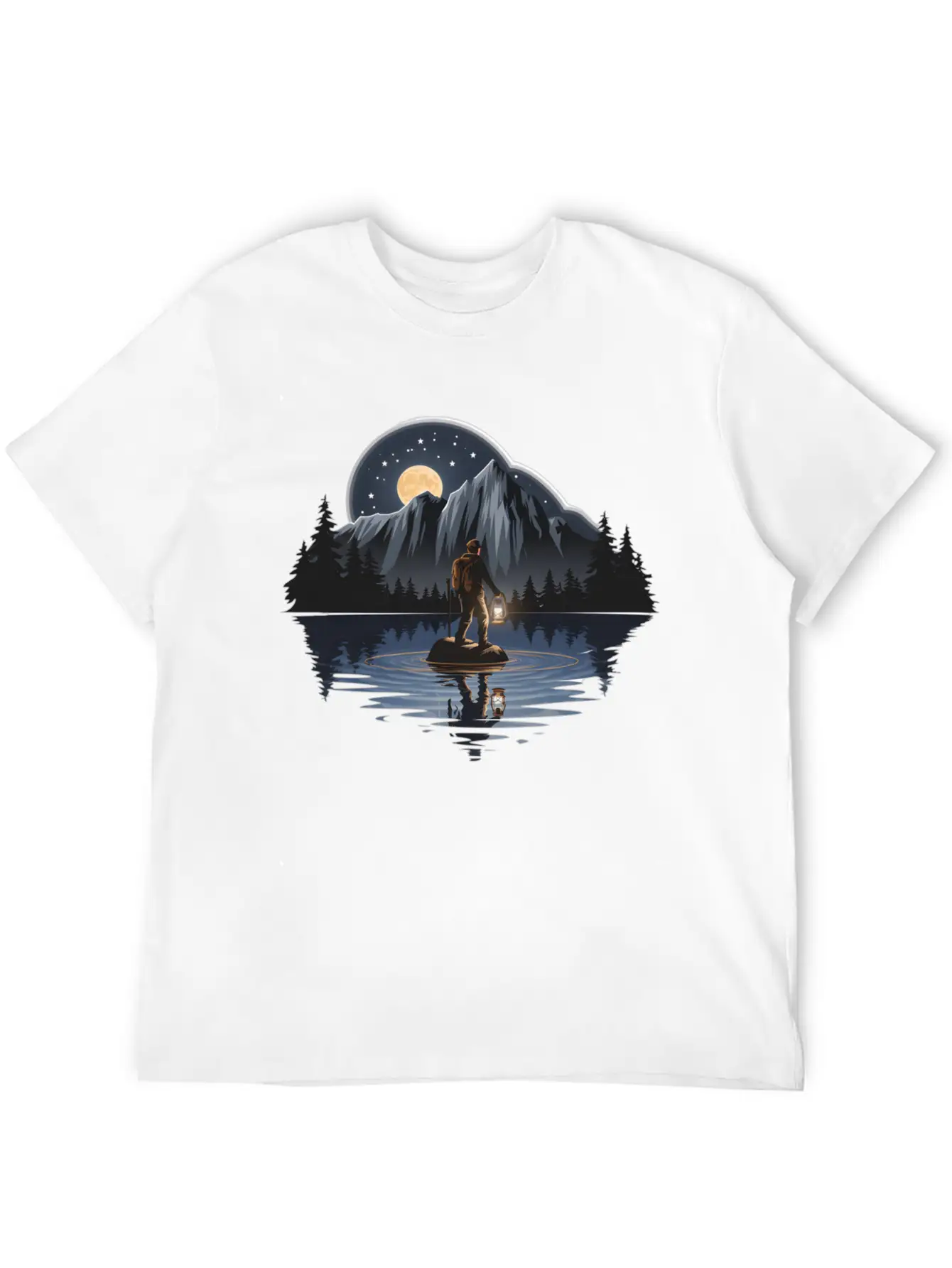 An Explorer Standing On A Rock With A Tent Lightweight Cotton T-Shirt – Daily Comfort Graphic Shirt