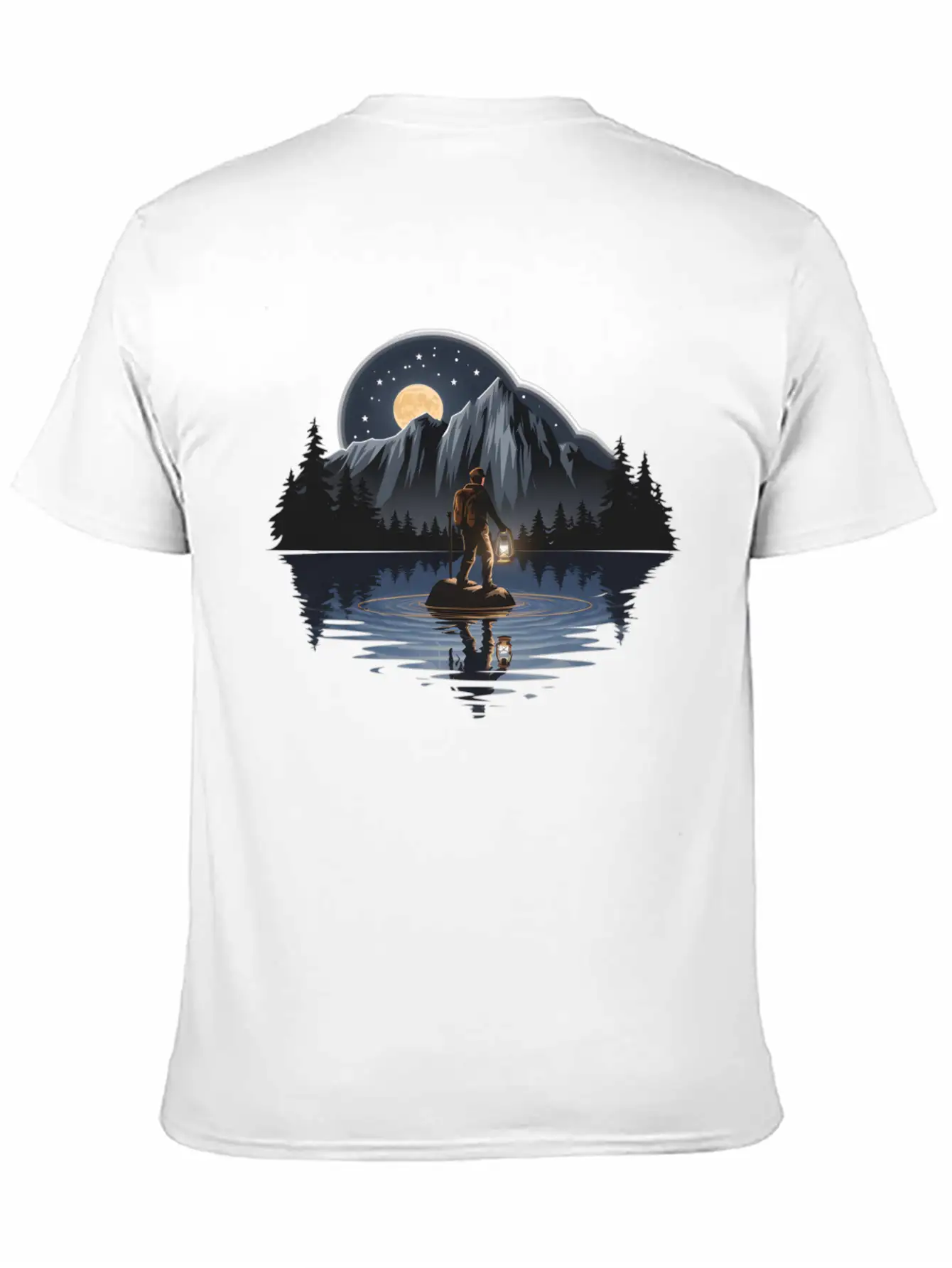 An Explorer Standing On A Rock With A Tent Lightweight Cotton T-Shirt – Daily Comfort Graphic Shirt