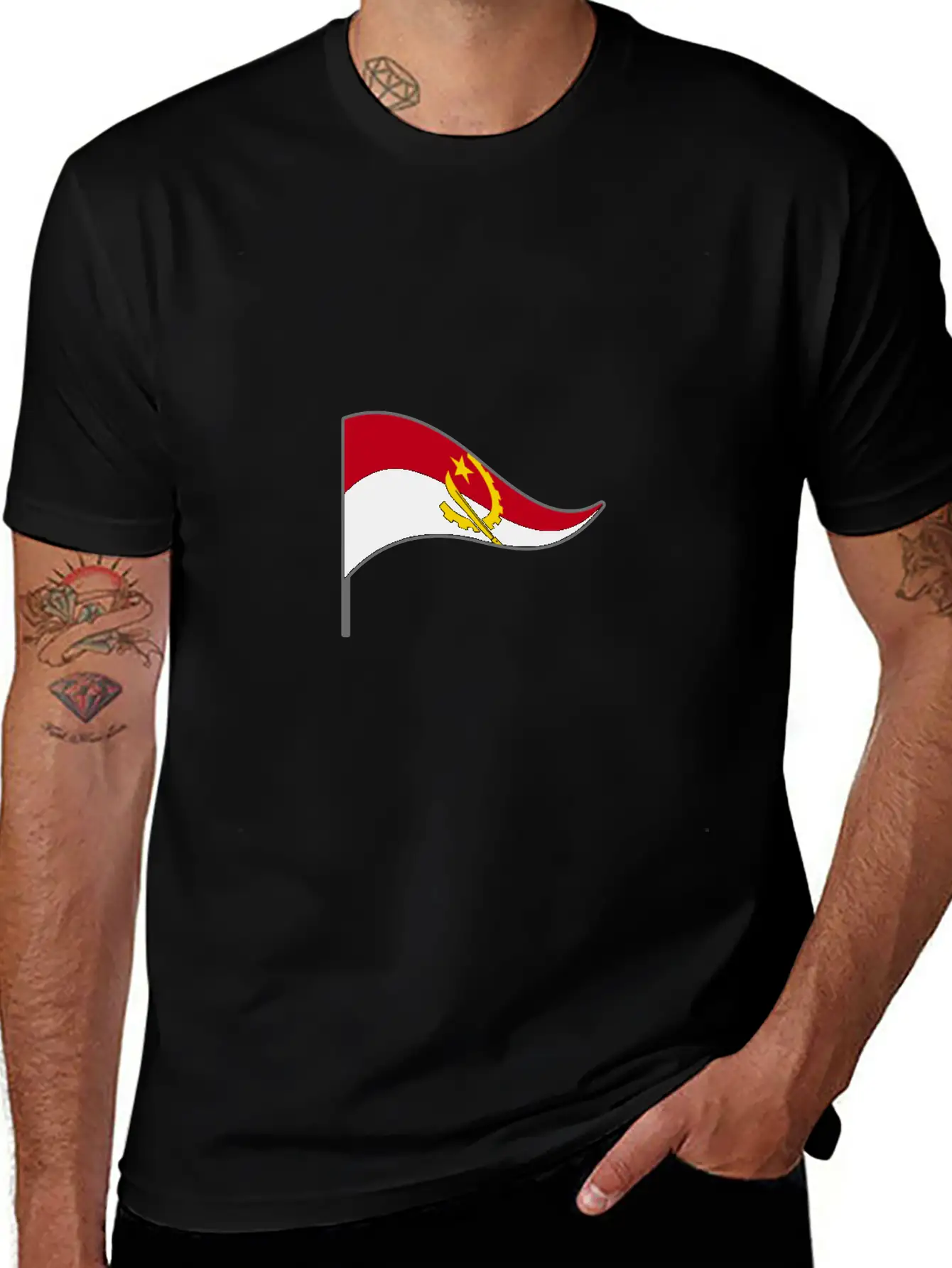Angola Africa Flag Banner Flags Ensigns Lightweight Cotton T-Shirt – Daily Comfort Graphic Shirt