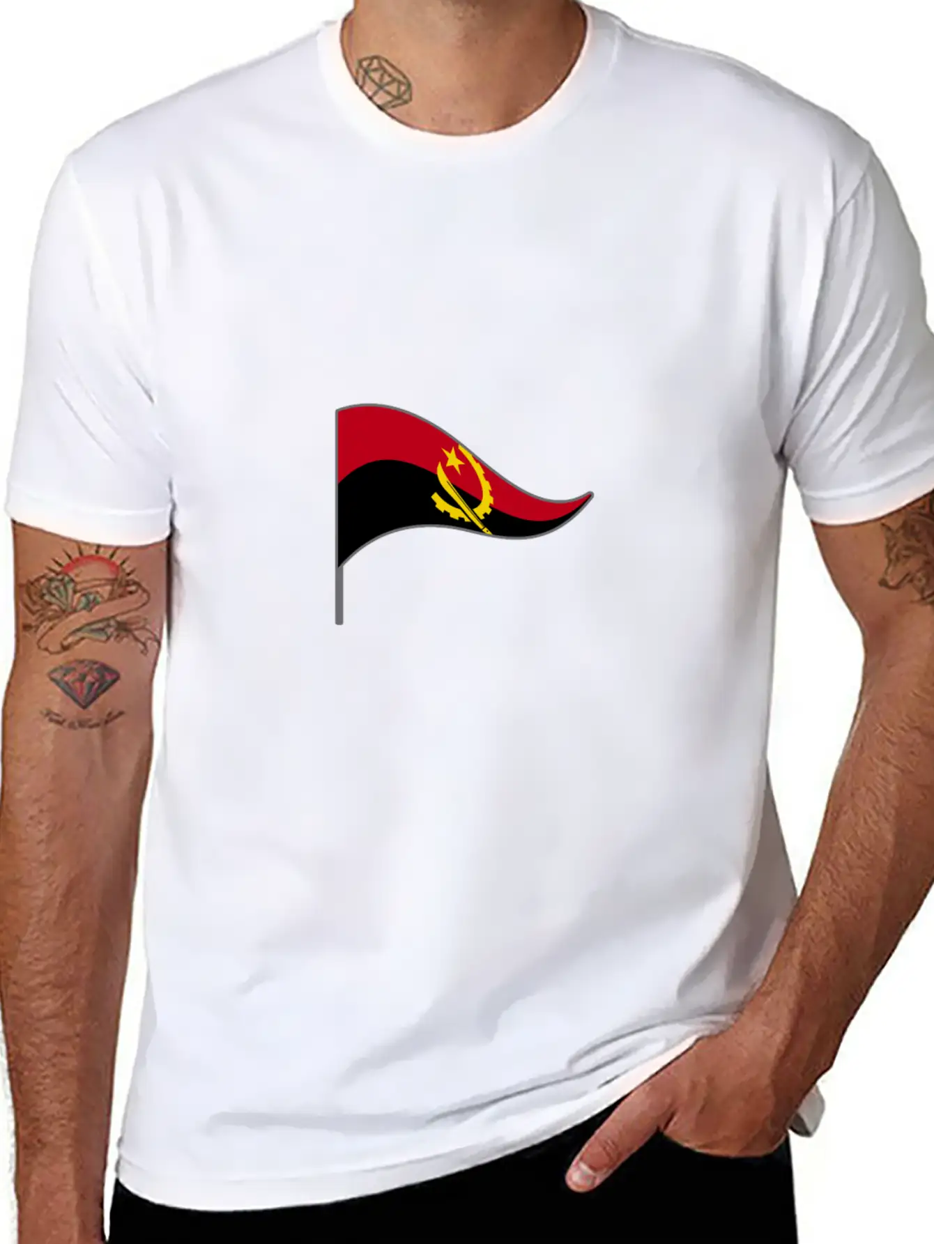 Angola Africa Flag Banner Flags Ensigns Lightweight Cotton T-Shirt – Daily Comfort Graphic Shirt