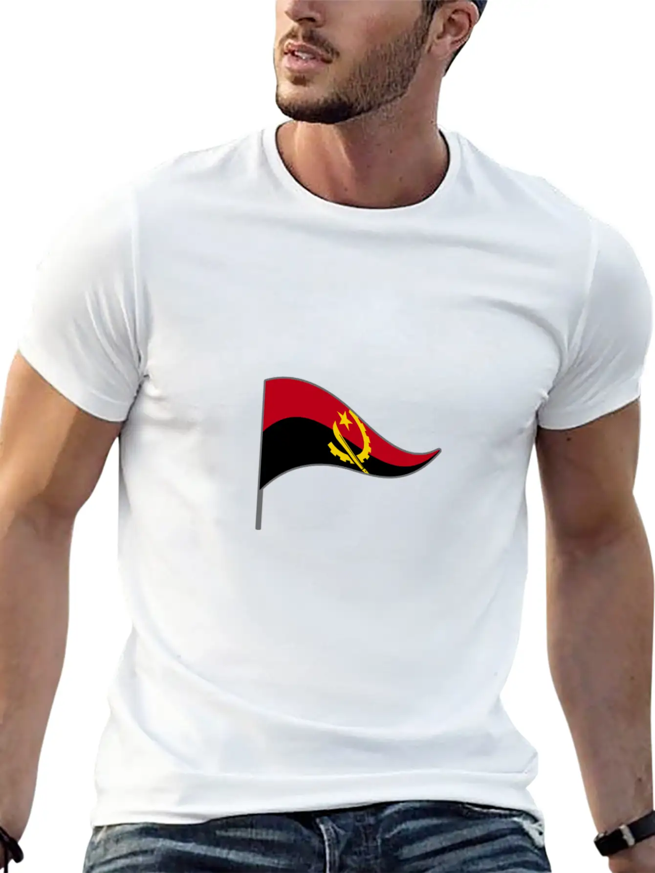 Angola Africa Flag Banner Flags Ensigns Lightweight Cotton T-Shirt – Daily Comfort Graphic Shirt
