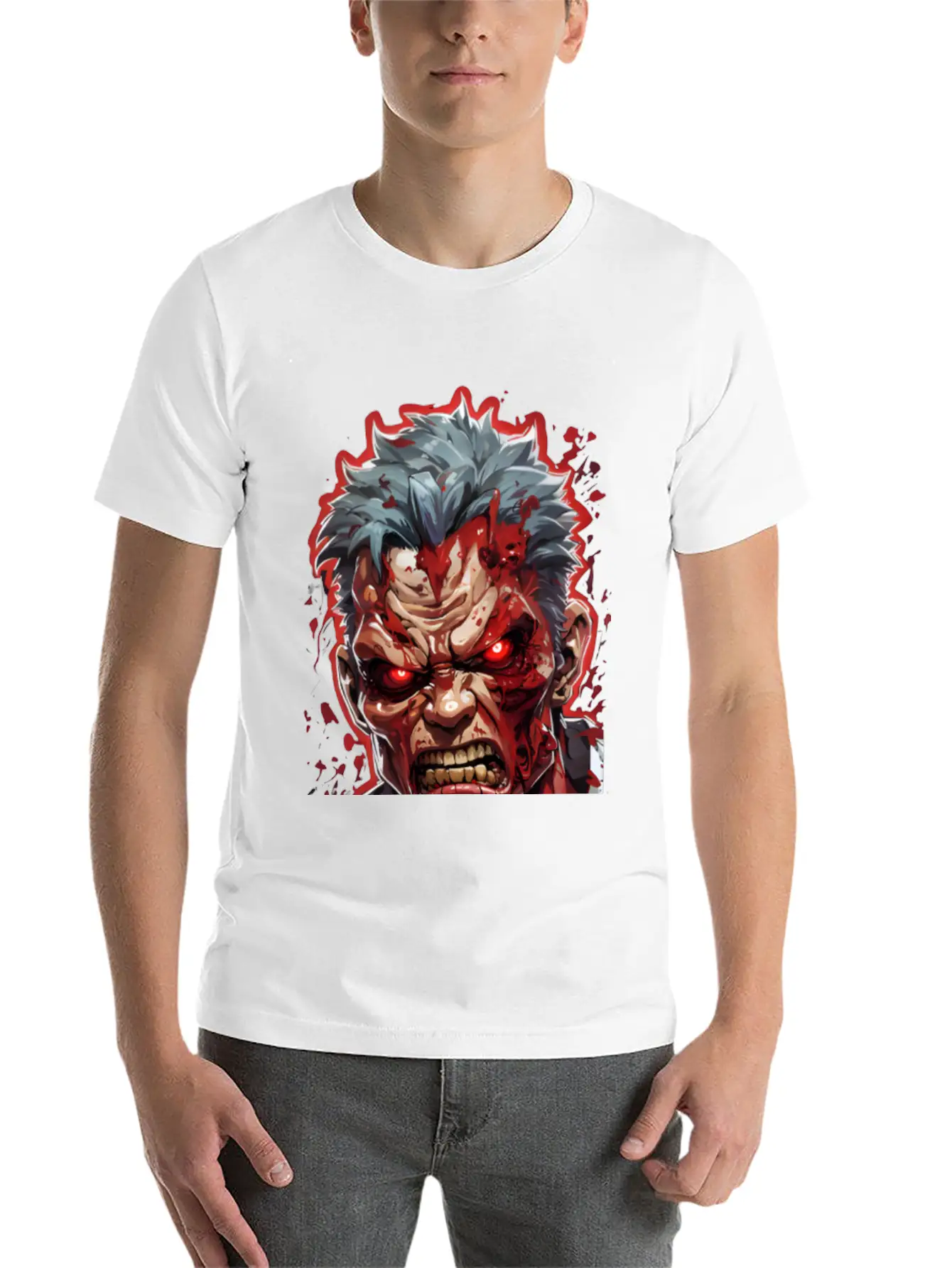 Anime Red Angry Zombie Unisex Casual T-Shirt – Clean Design For Daily Comfort