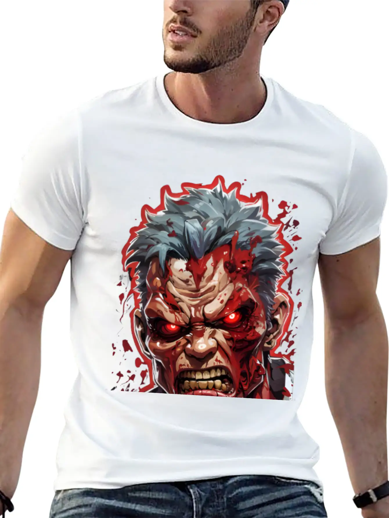 Anime Red Angry Zombie Unisex Casual T-Shirt – Clean Design For Daily Comfort