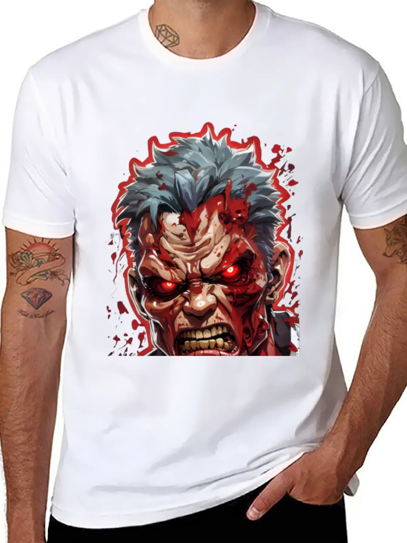 Anime Red Angry Zombie Unisex Casual T-Shirt – Clean Design For Daily Comfort
