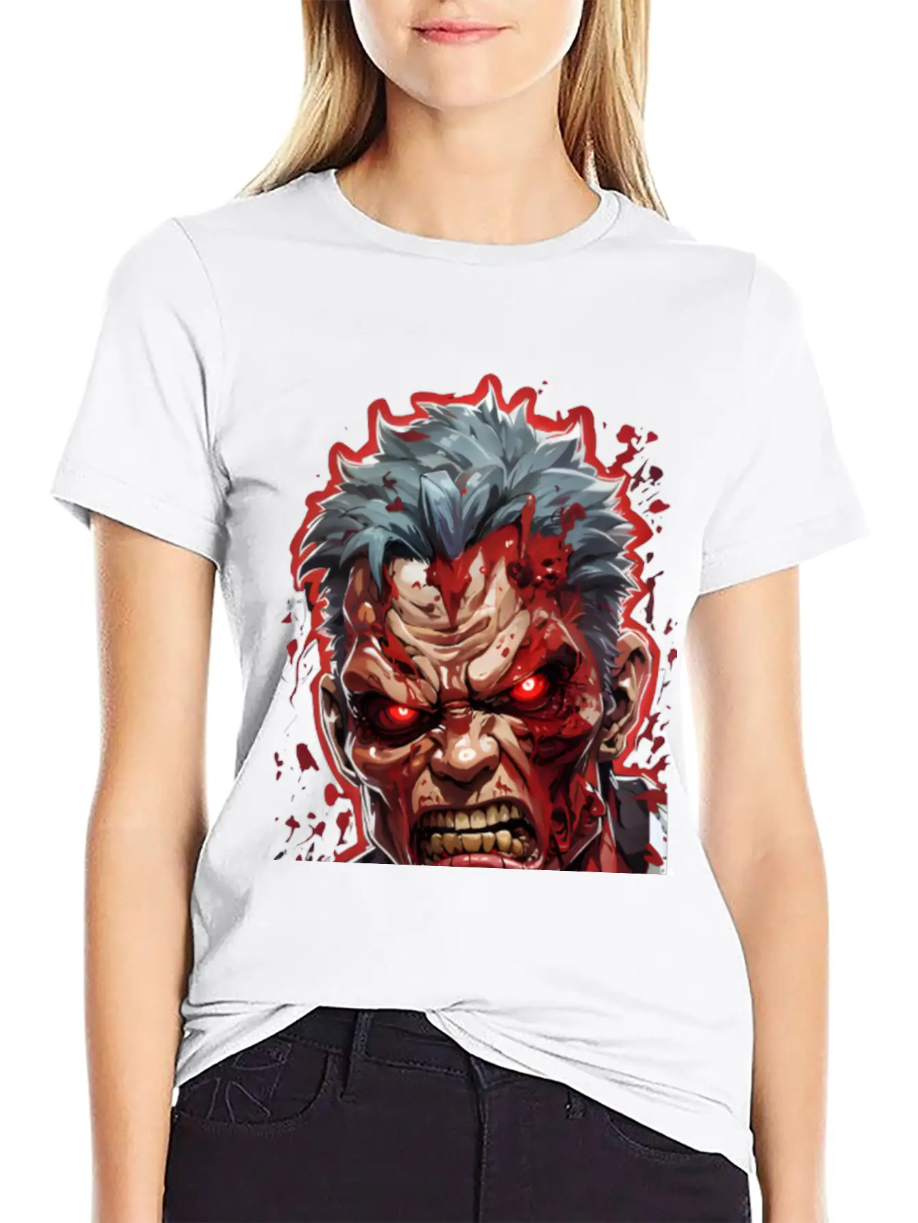 Anime Red Angry Zombie Unisex Casual T-Shirt – Clean Design For Daily Comfort
