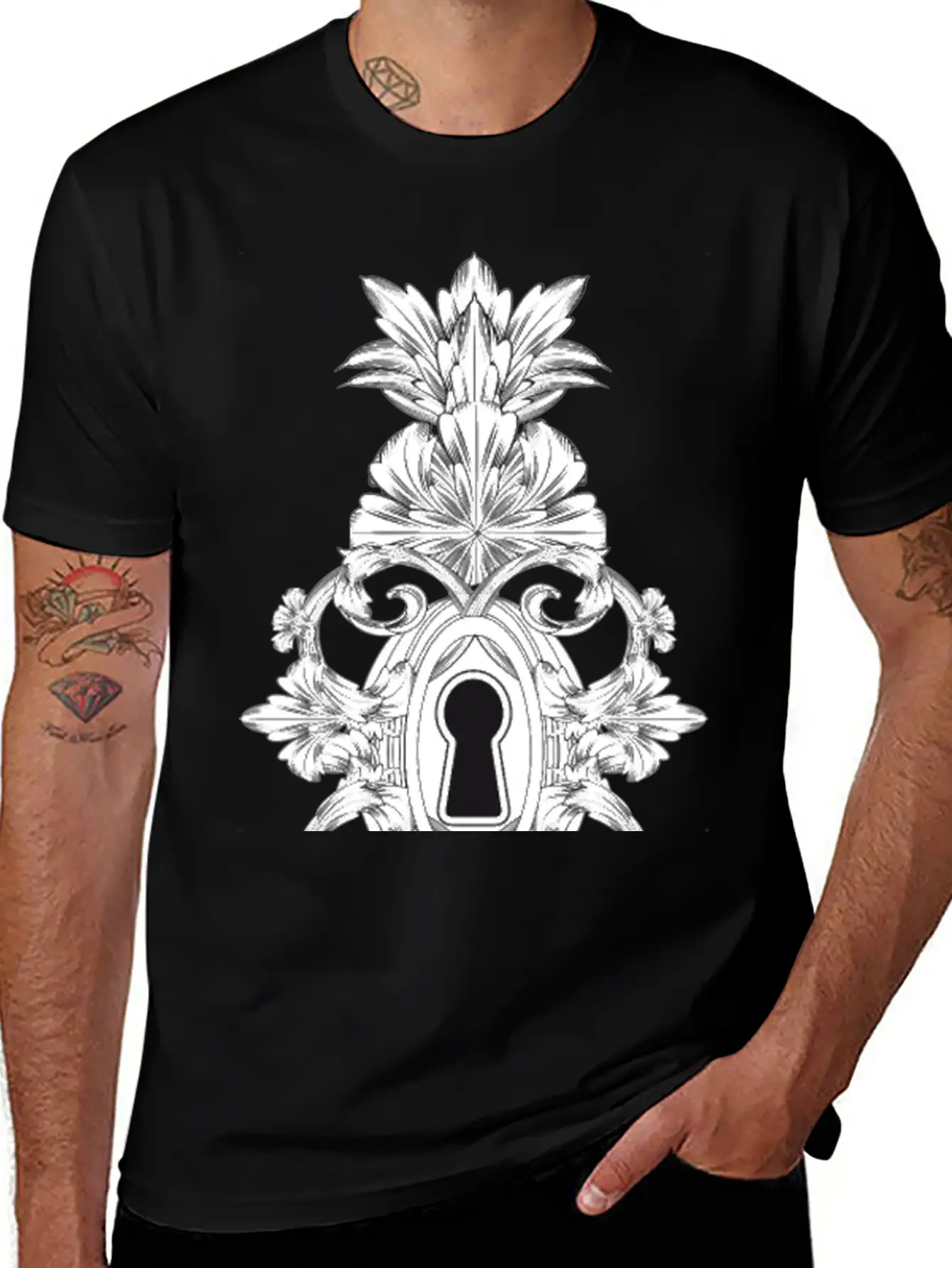 Antique Ornamental Door Lock With Keyhole Lightweight Cotton T-Shirt – Daily Comfort Graphic Shirt