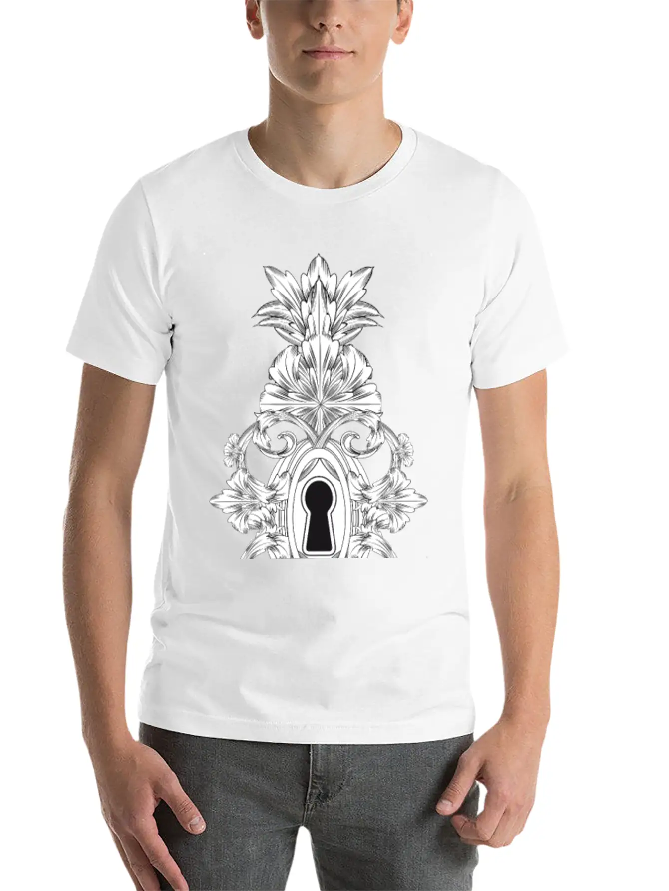 Antique Ornamental Door Lock With Keyhole Lightweight Cotton T-Shirt – Daily Comfort Graphic Shirt